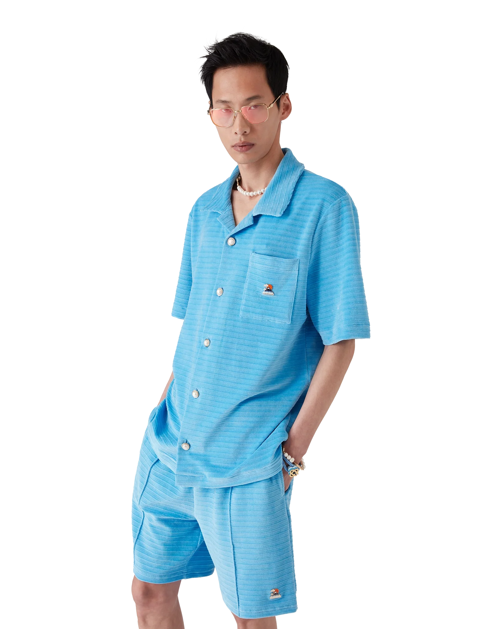 Chemise à manches courtes à rayures en velours