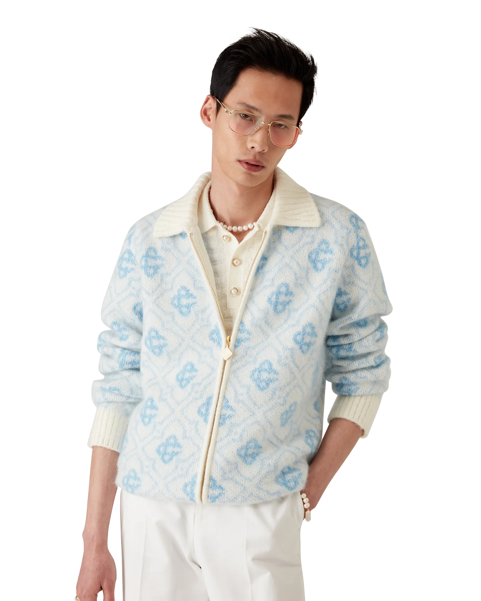 Pull-over zippé en mohair monogramme