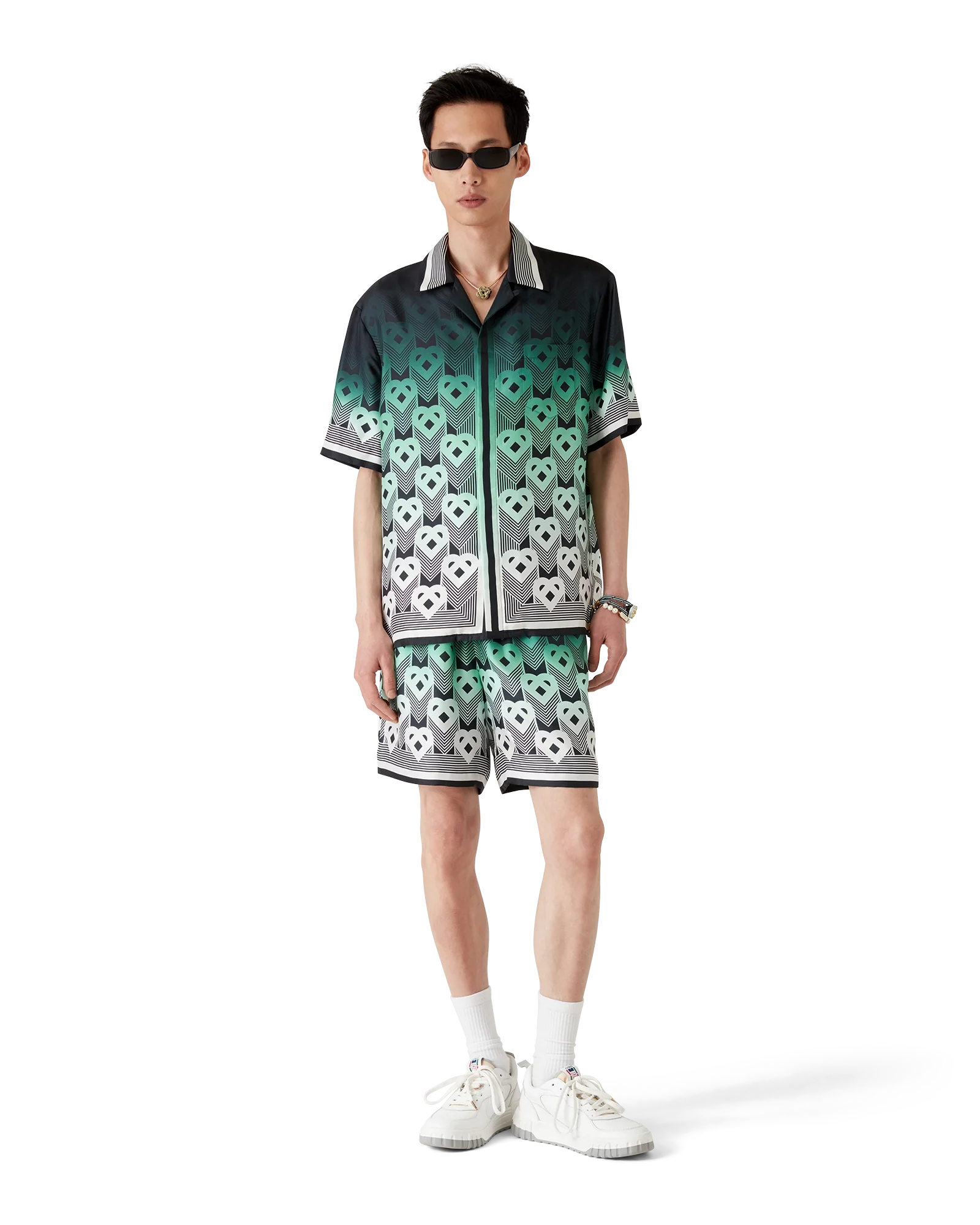 Chemise à manches courtes en soie avec monogramme dégradé