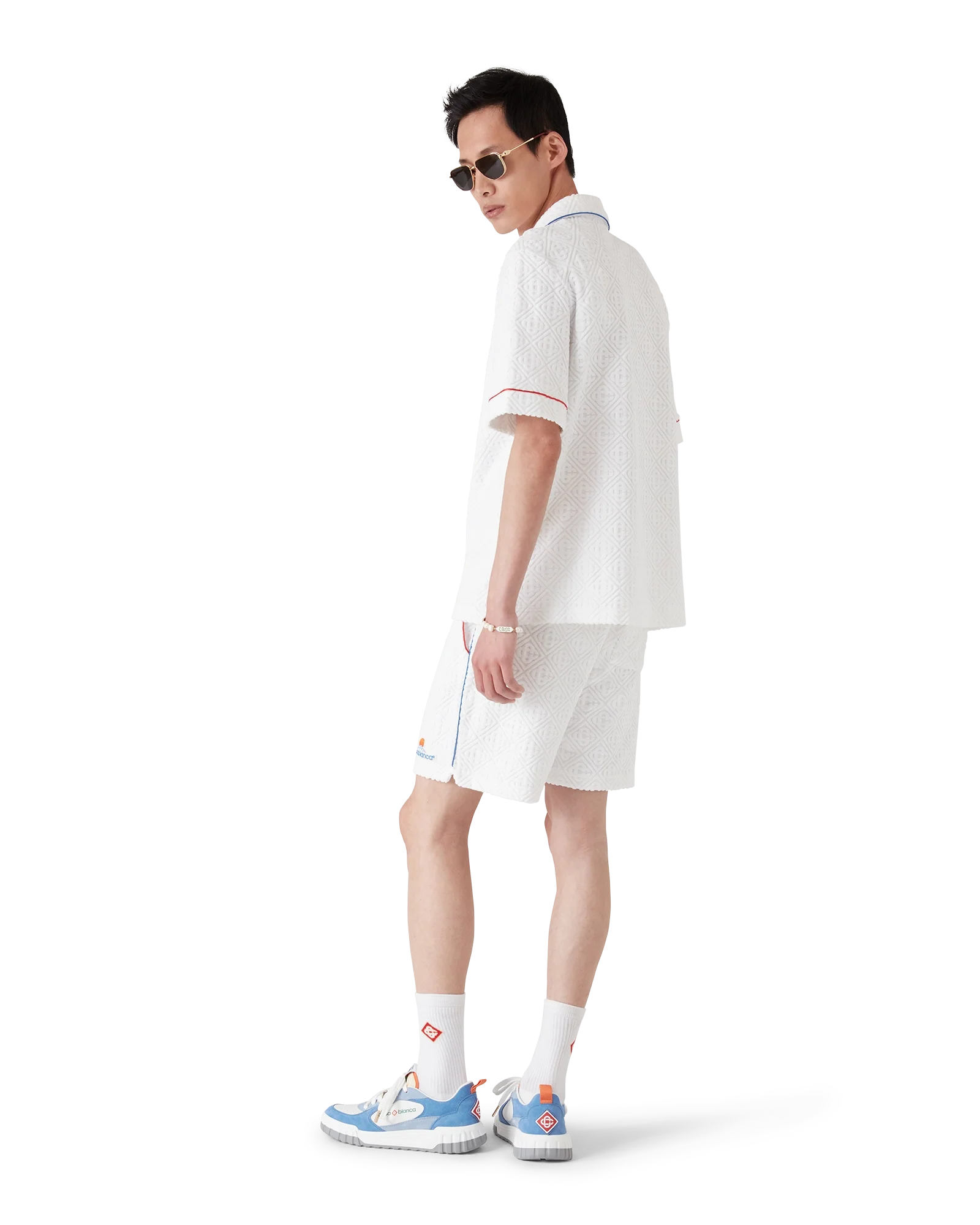 Chemise à manches courtes en tissu éponge jacquard monogramme
