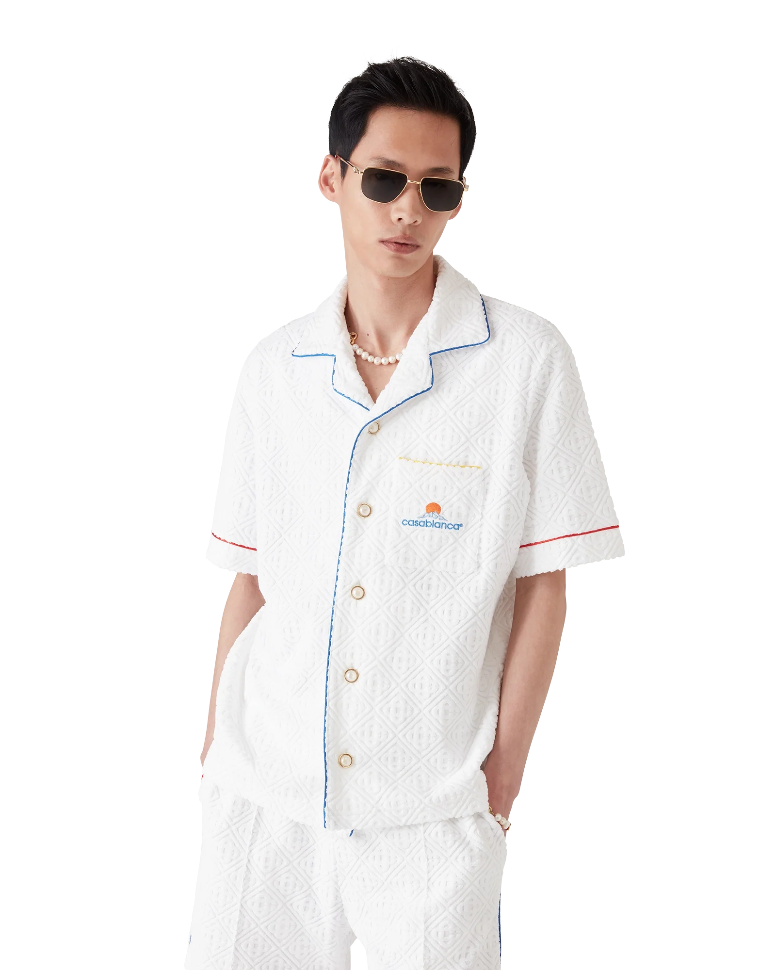 Chemise à manches courtes en tissu éponge jacquard monogramme