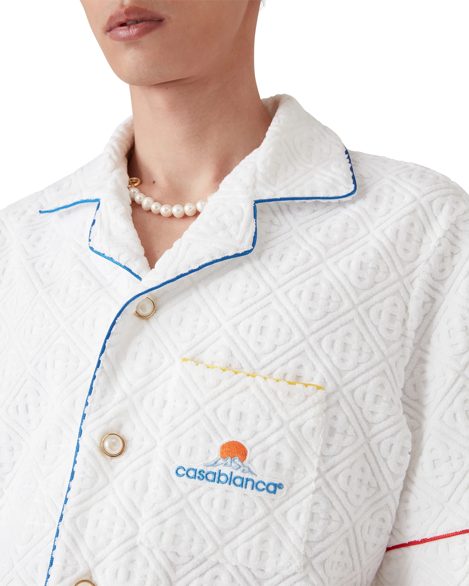 Chemise à manches courtes en tissu éponge jacquard monogramme