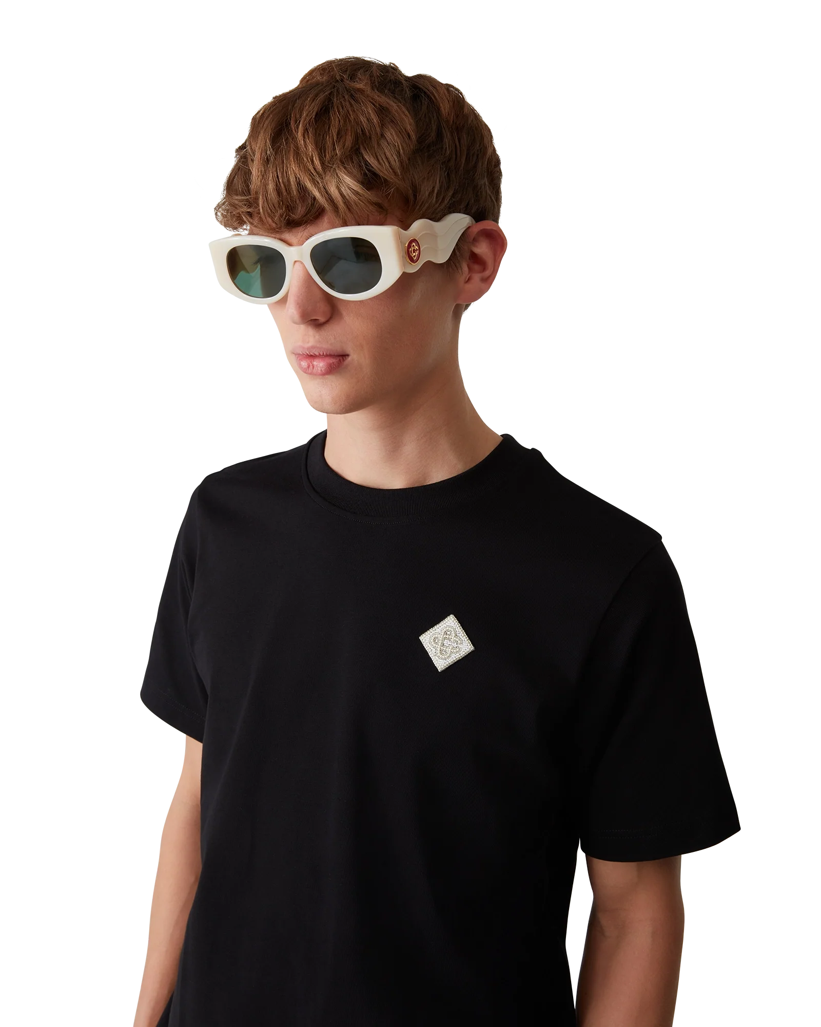 T-shirt à patch en perles et diamants