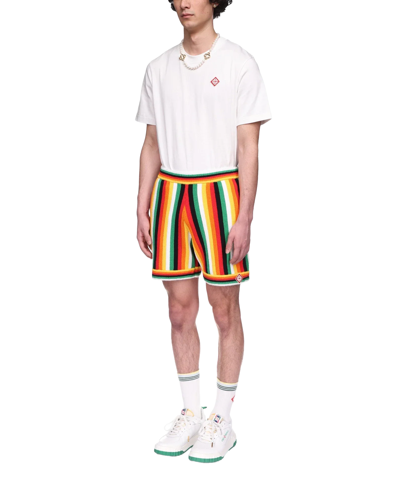 Short rayé en tissu éponge
