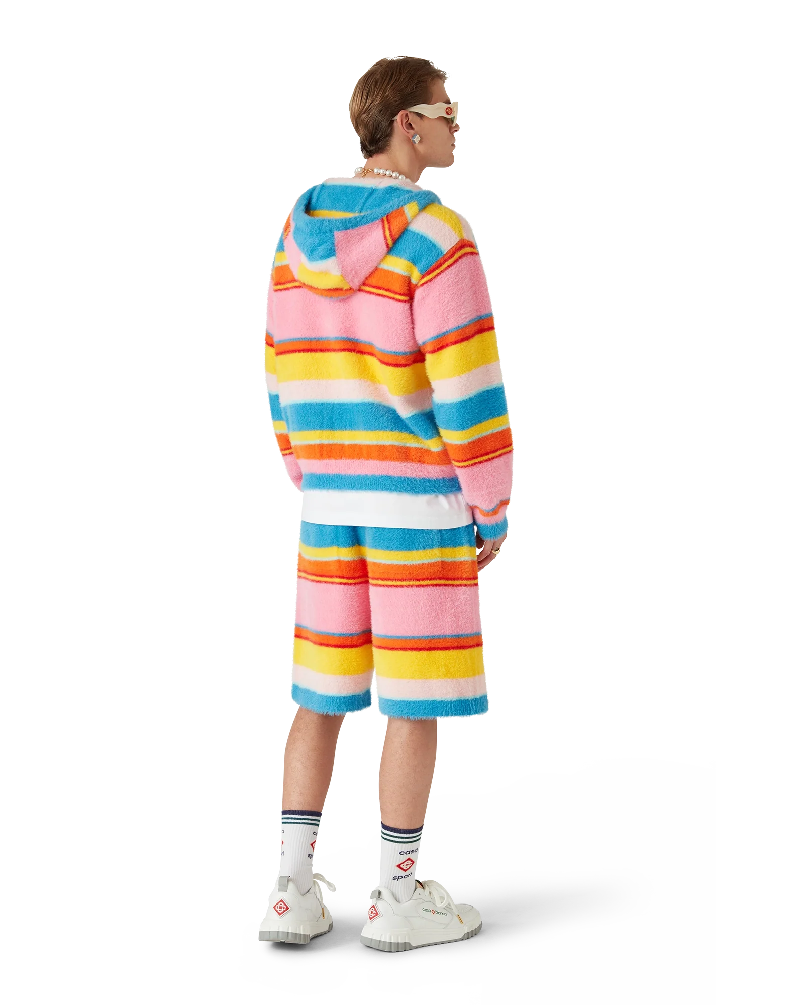 Short oversize à rayures duveteuses