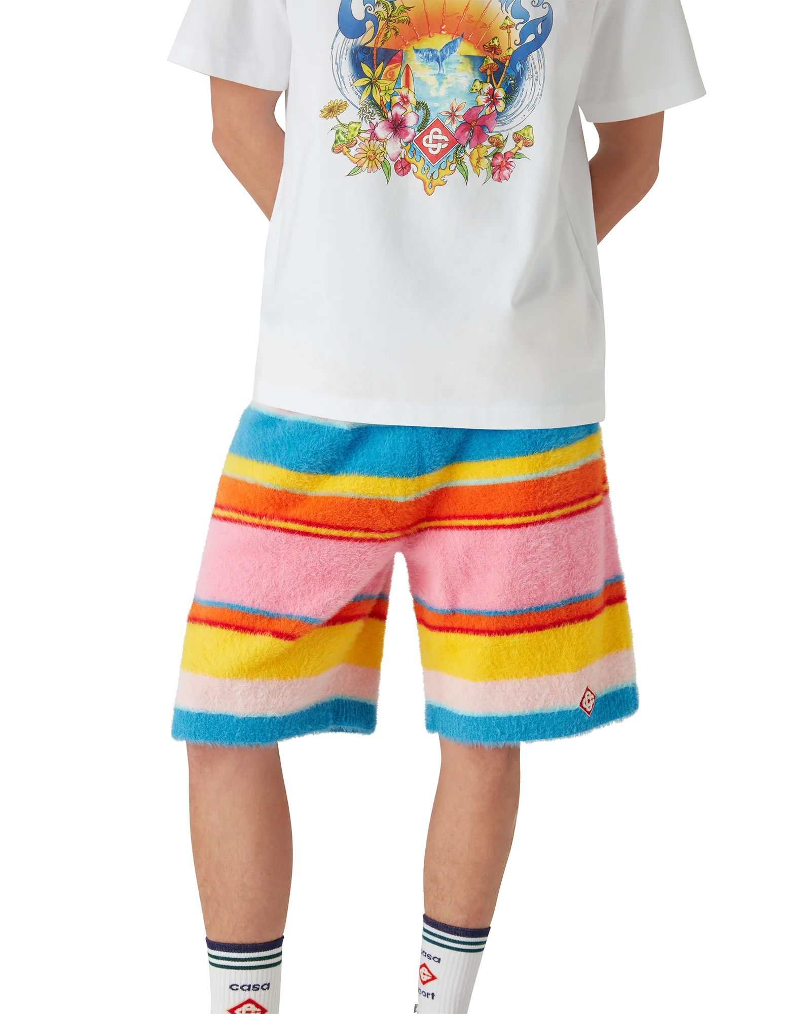 Short oversize à rayures duveteuses