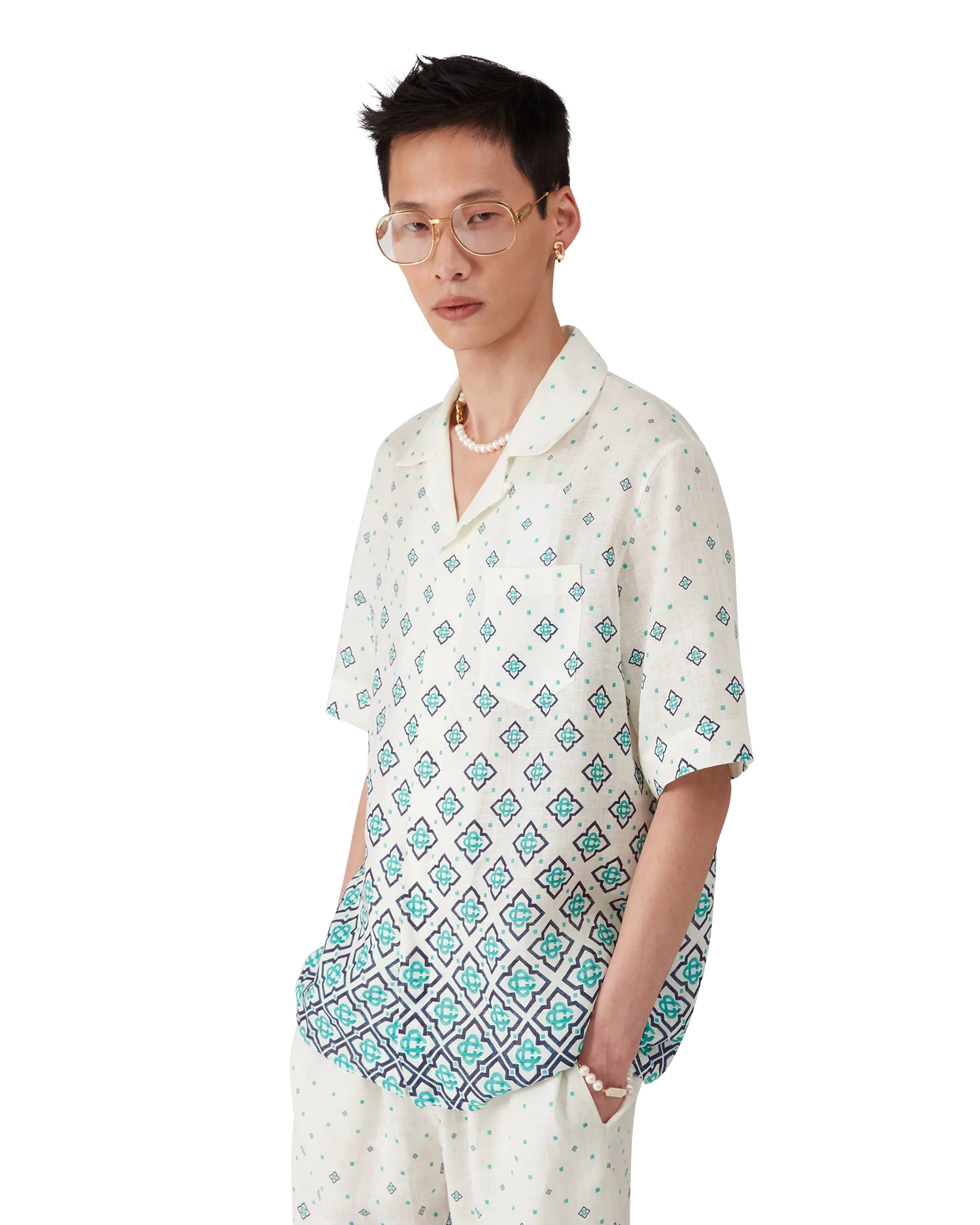 Chemise en lin à monogramme dégradé