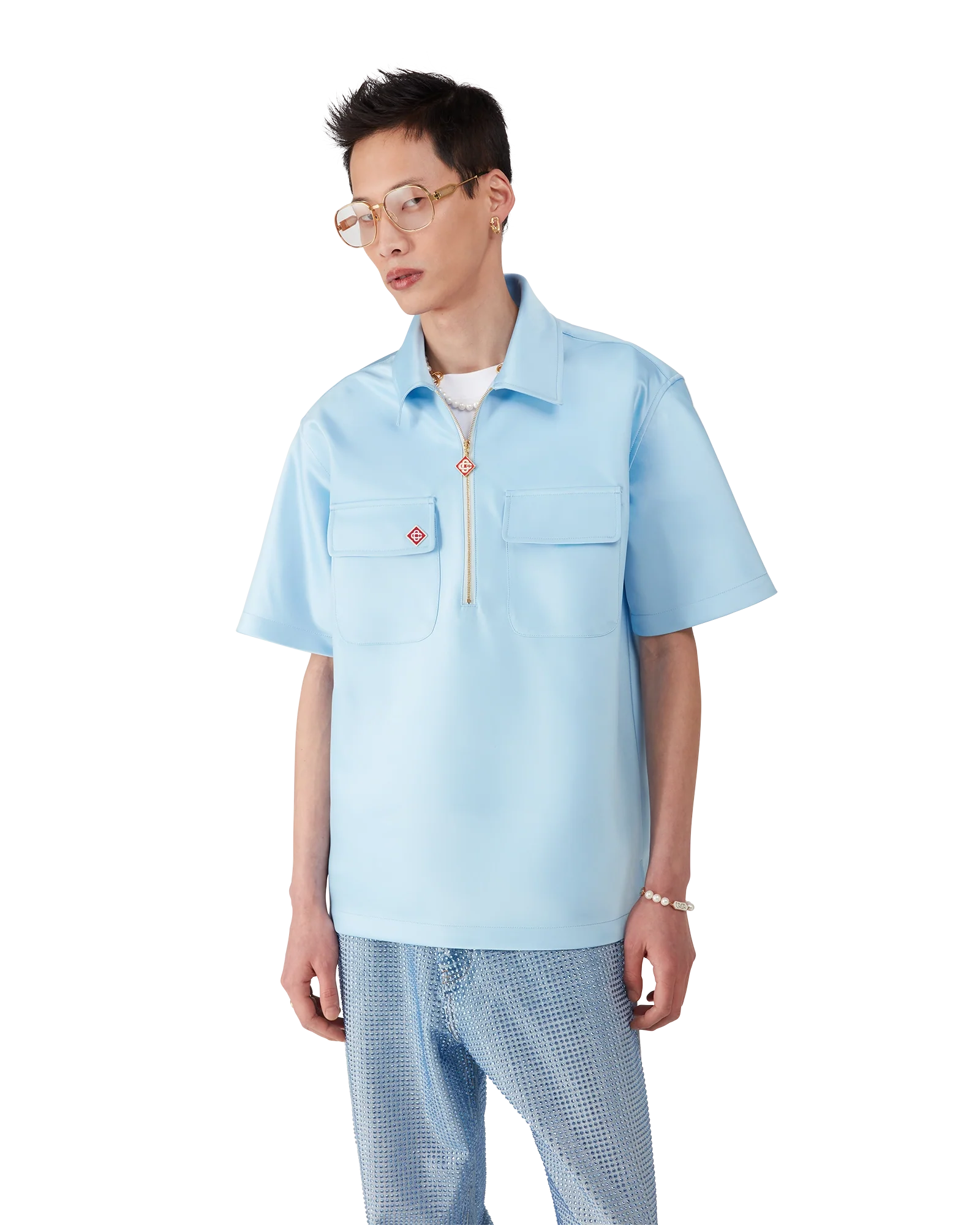 Chemise à quart de fermeture éclair en satin