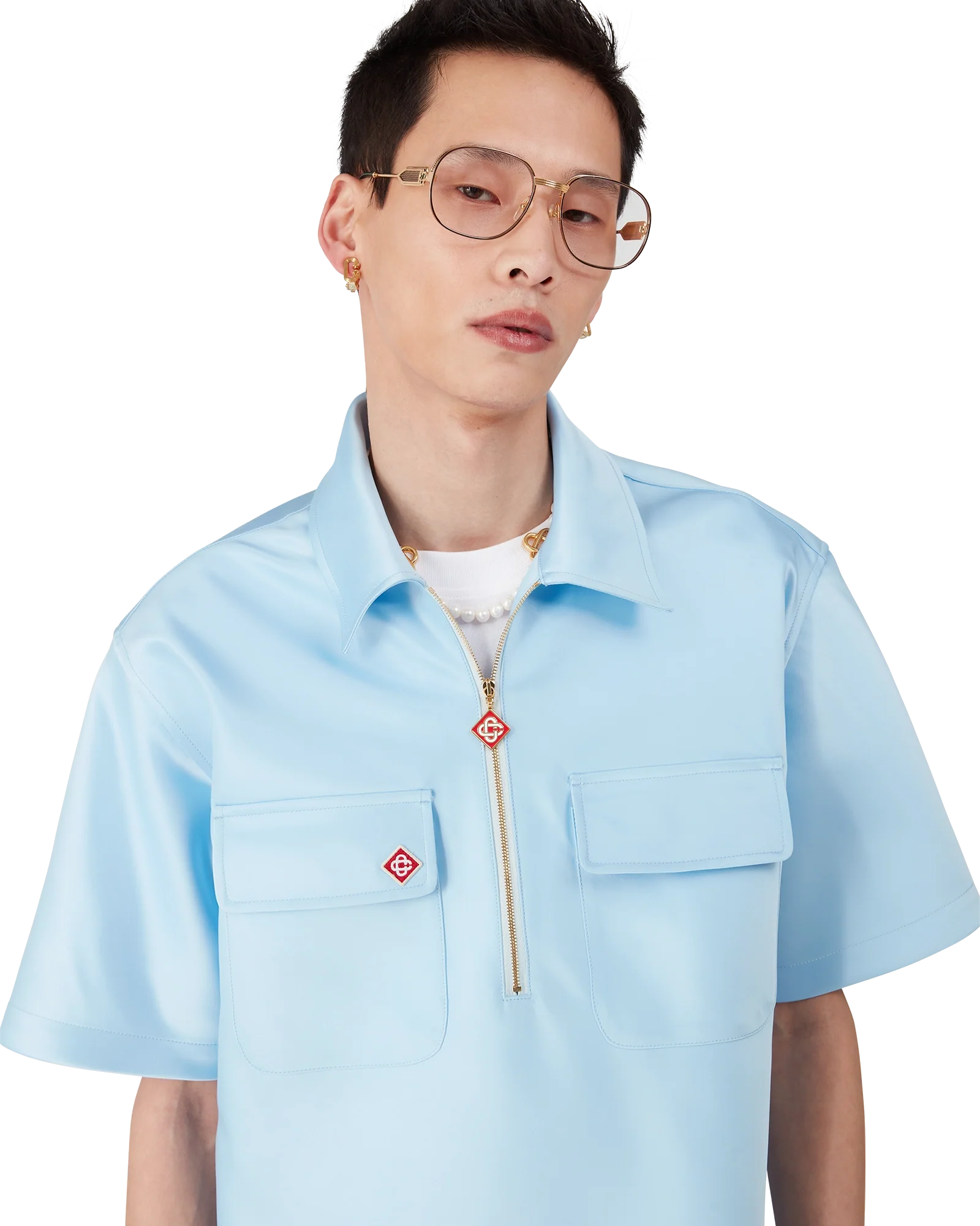 Chemise à quart de fermeture éclair en satin