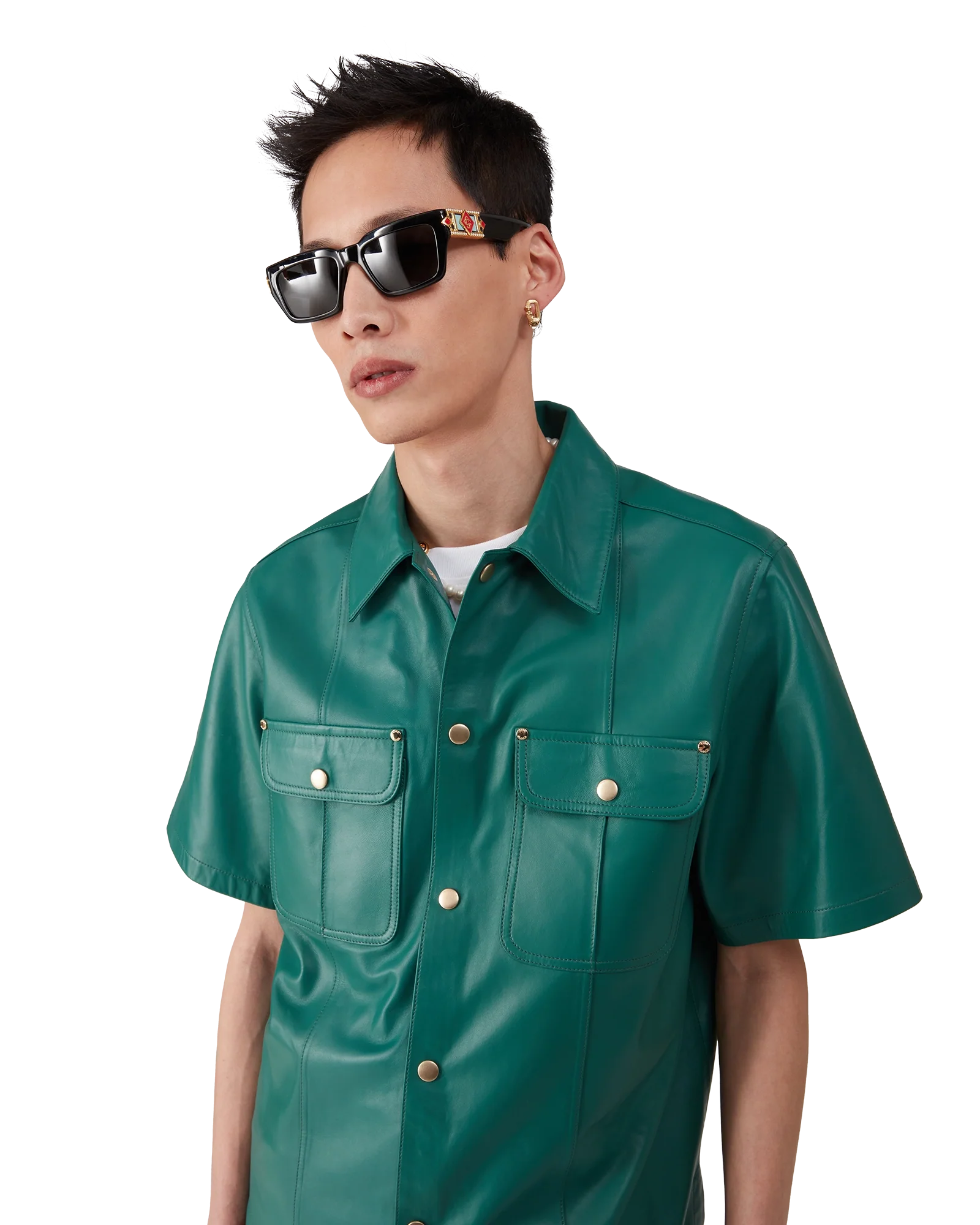 Chemise à manches courtes en cuir
