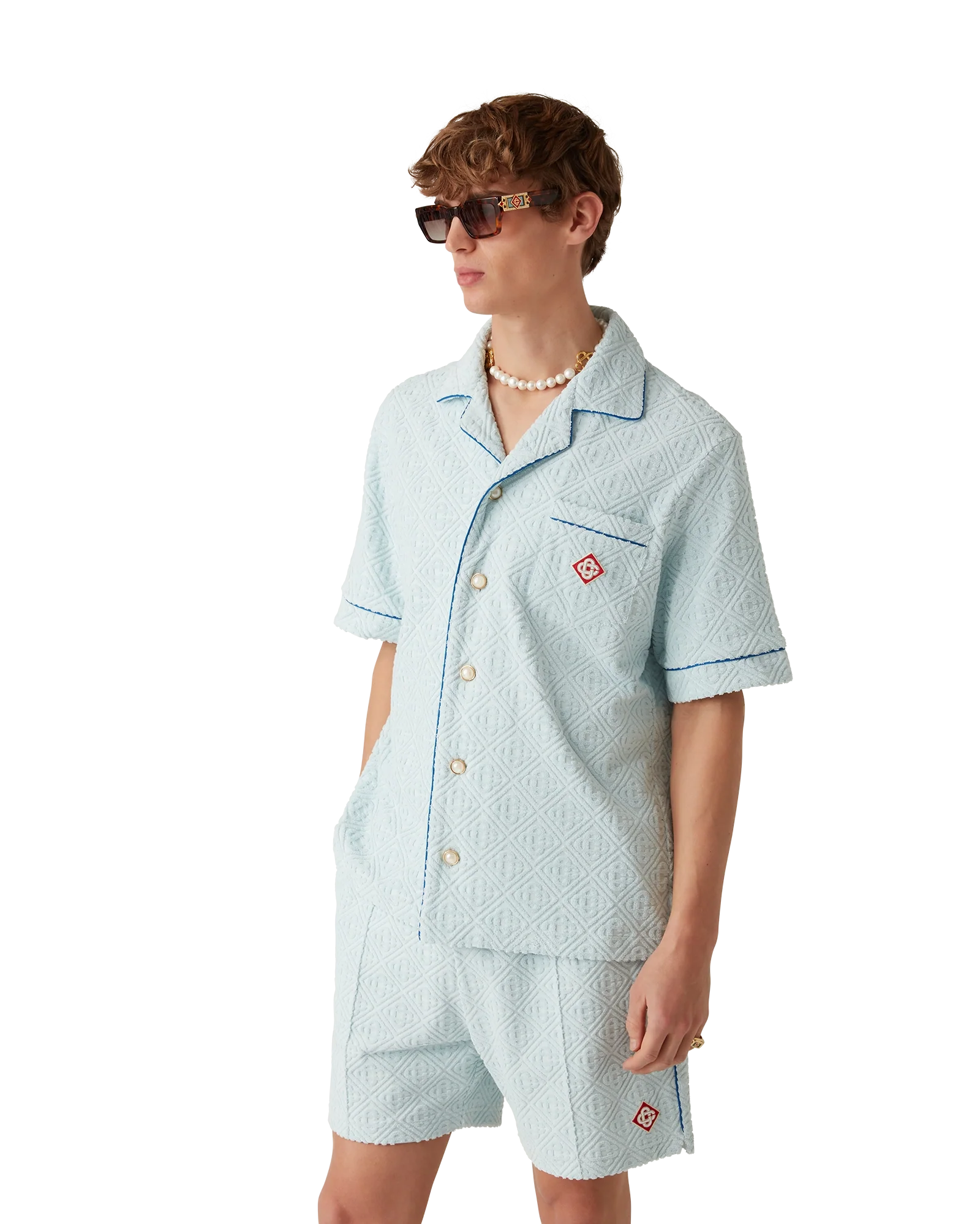 Chemise à manches courtes en tissu éponge Monogram