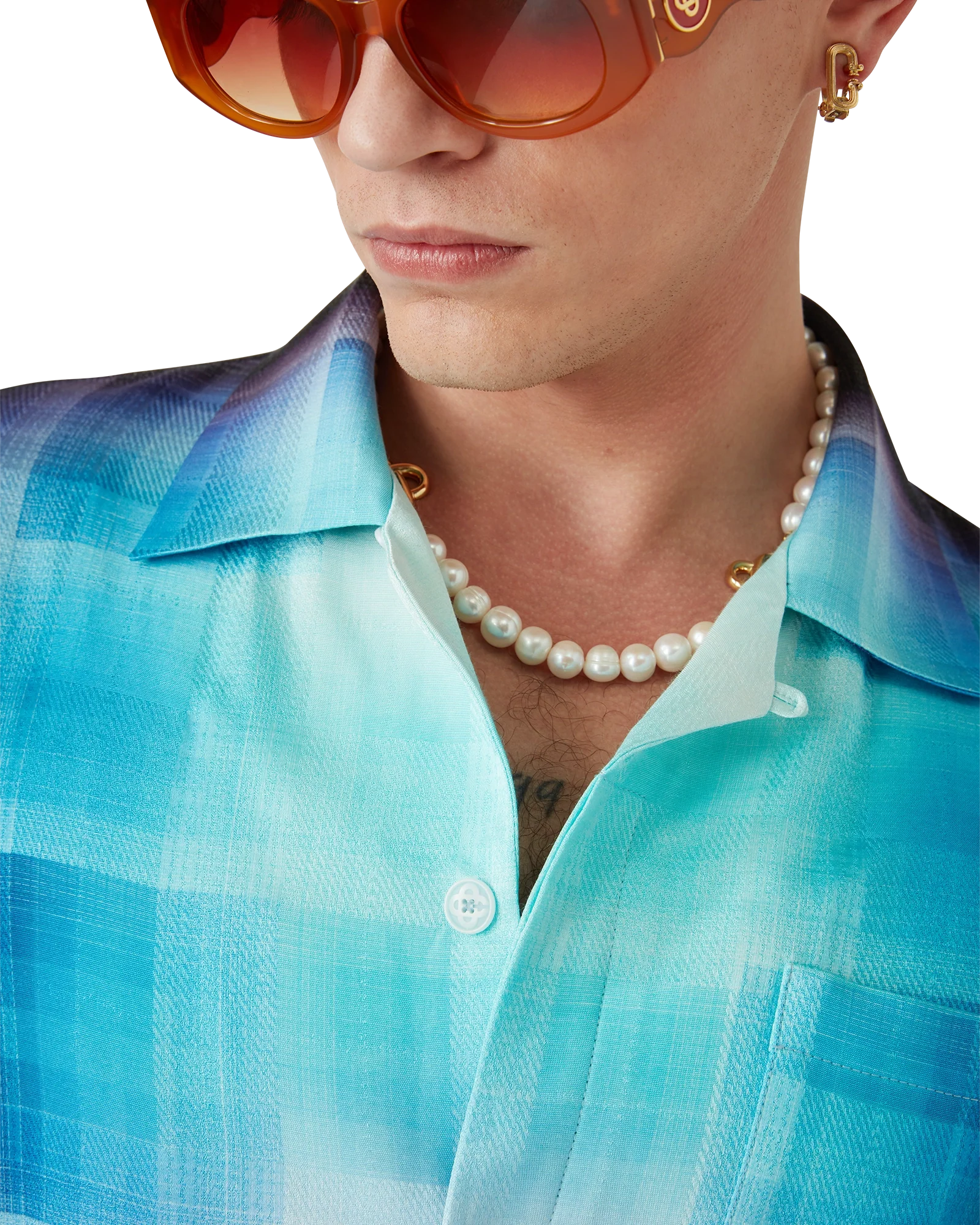 Chemise à manches courtes en viscose mélangée à carreaux dégradés