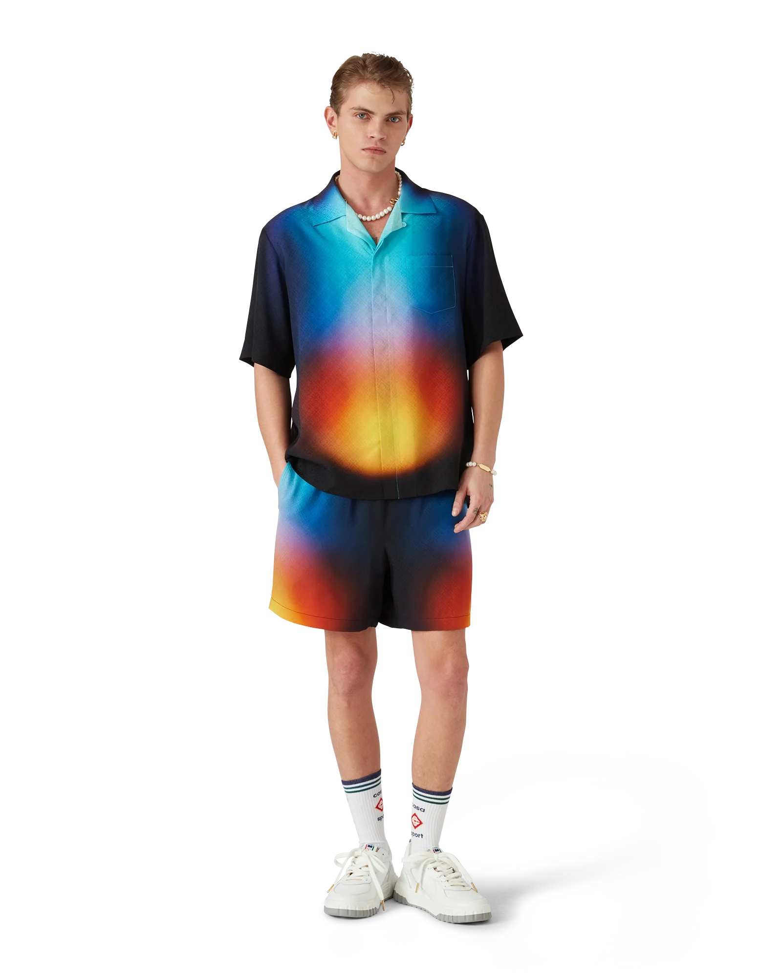 Chemise à manches courtes en soie dégradée