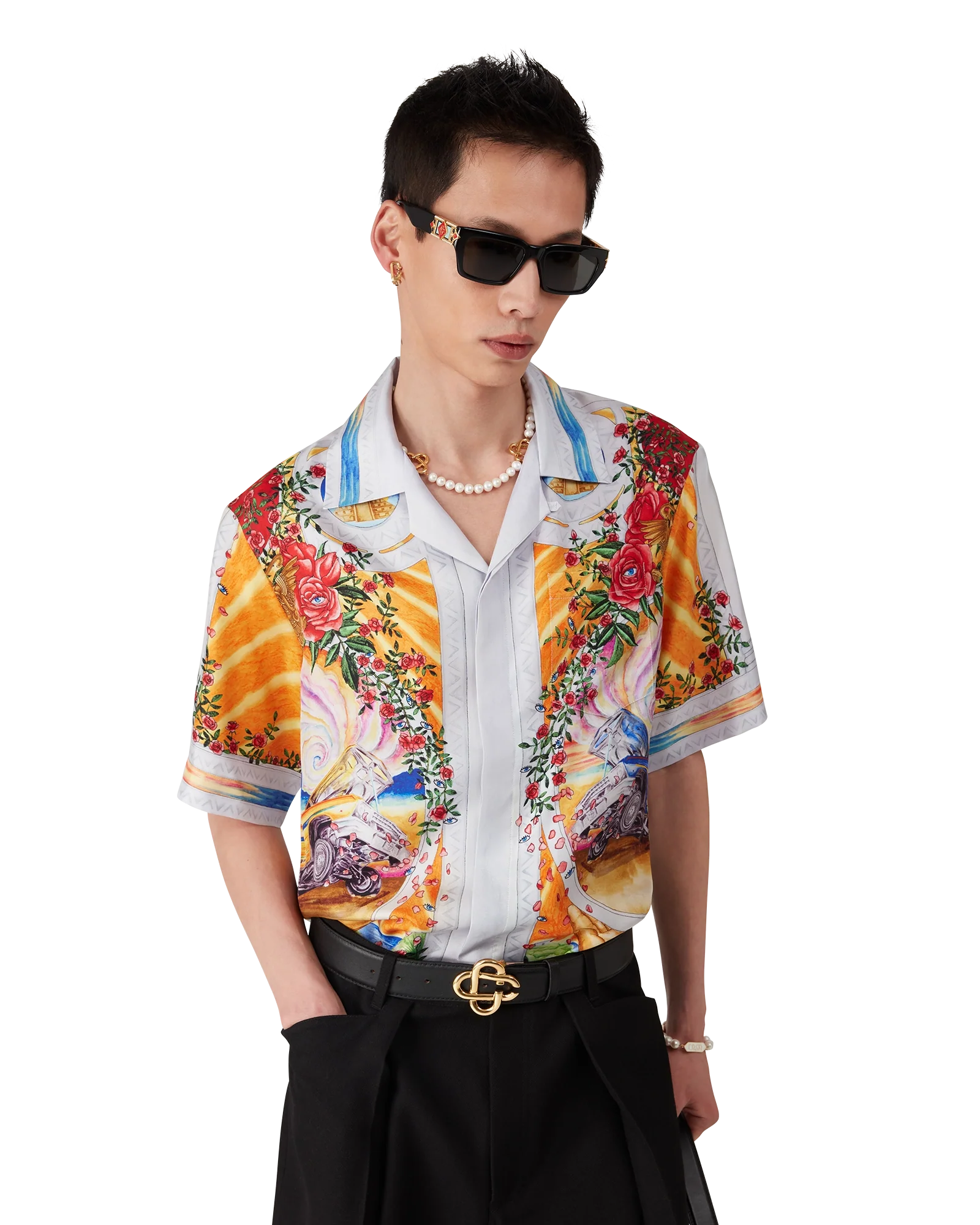 Chemise en soie La Tornade De Rose Short Sleeve