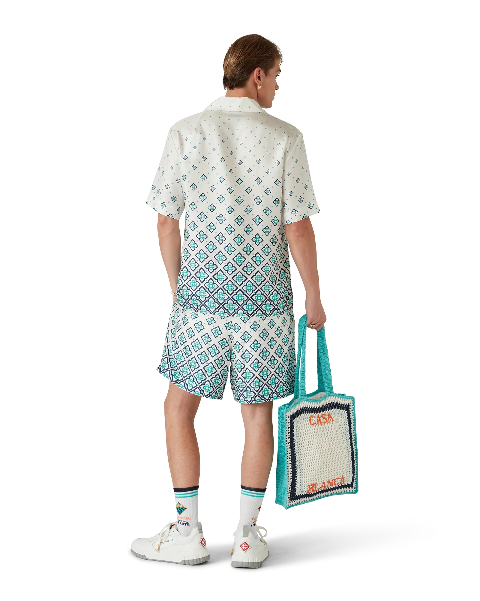 Chemise en soie à manches courtes avec monogramme dégradé