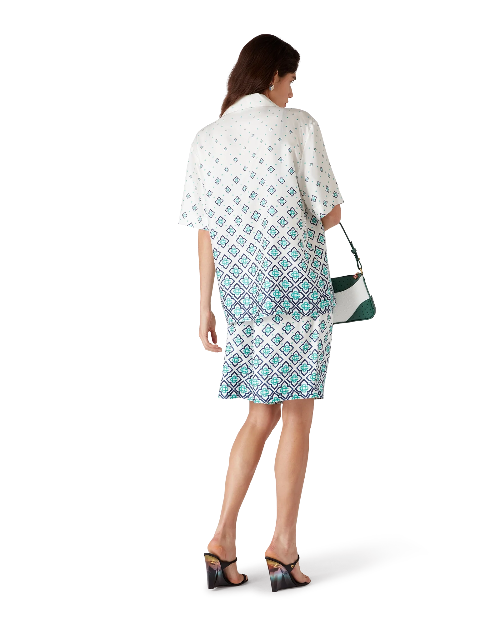 Chemise en soie à manches courtes avec monogramme dégradé