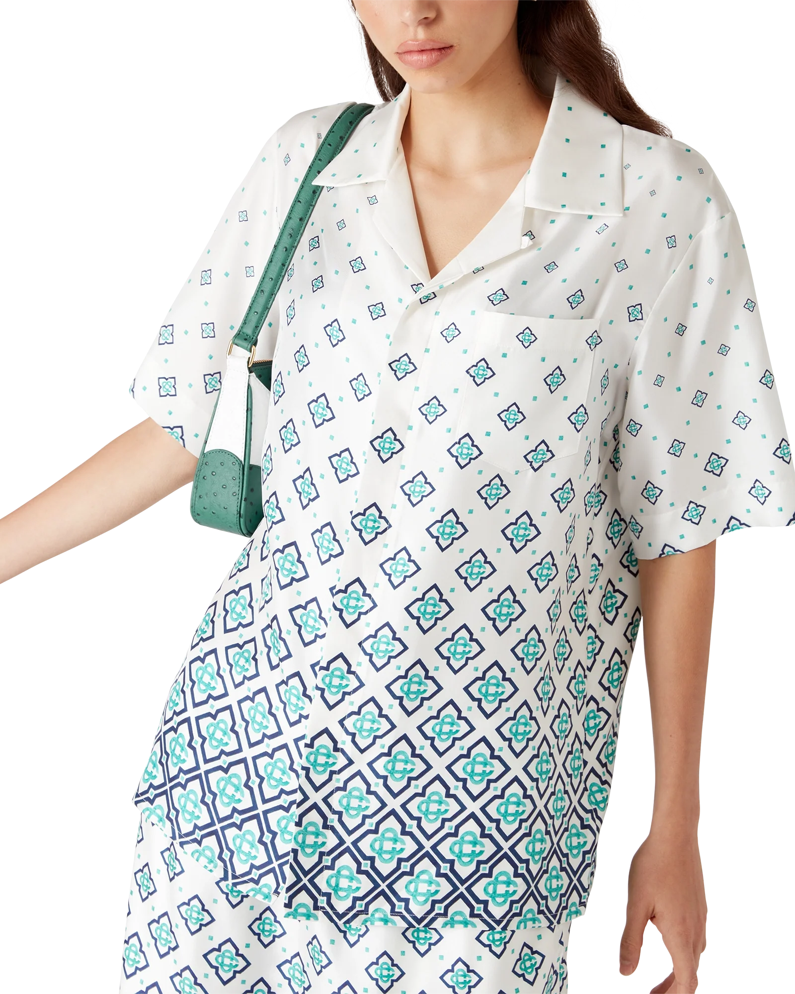 Chemise en soie à manches courtes avec monogramme dégradé