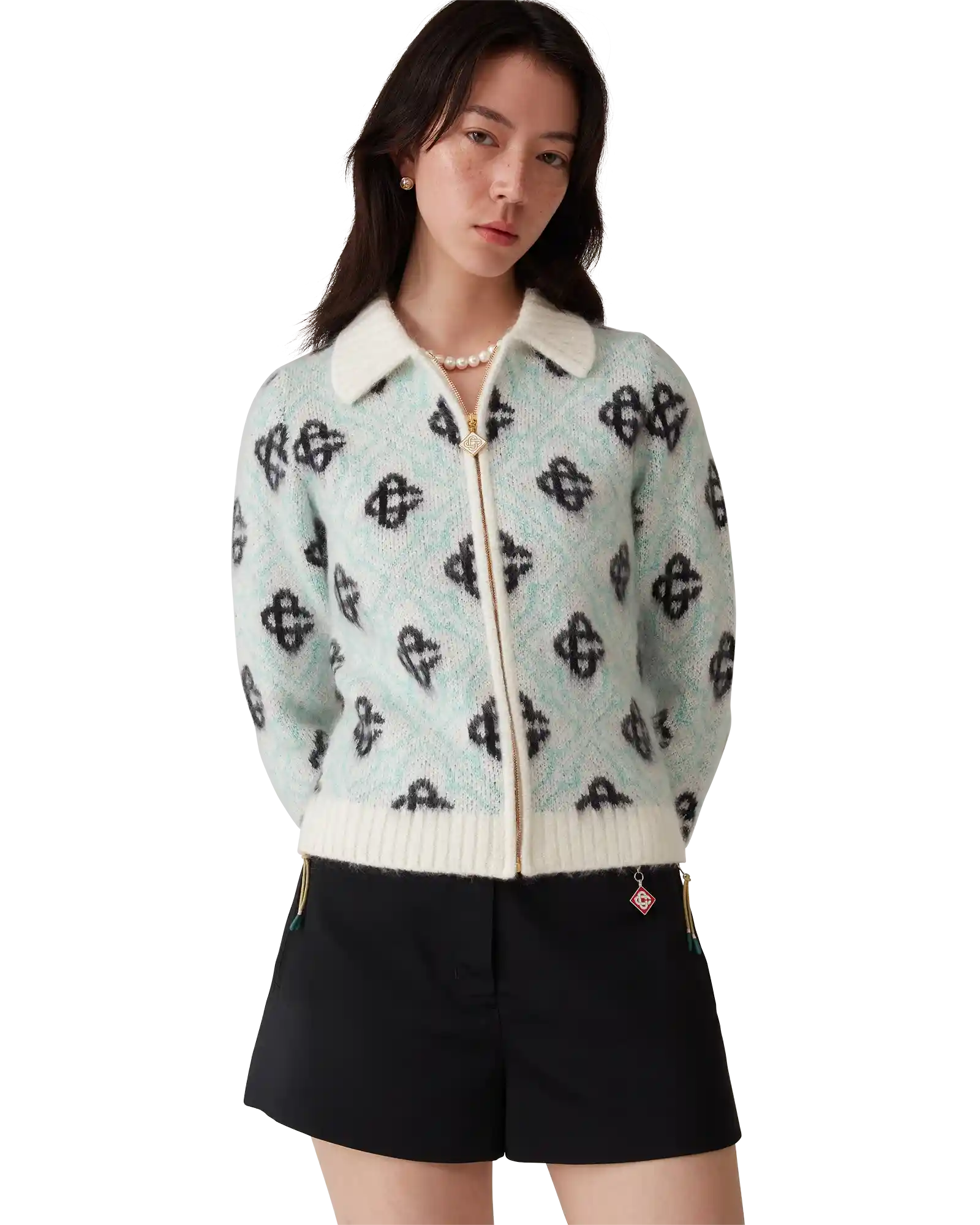 Pull monogramme zippé en mohair