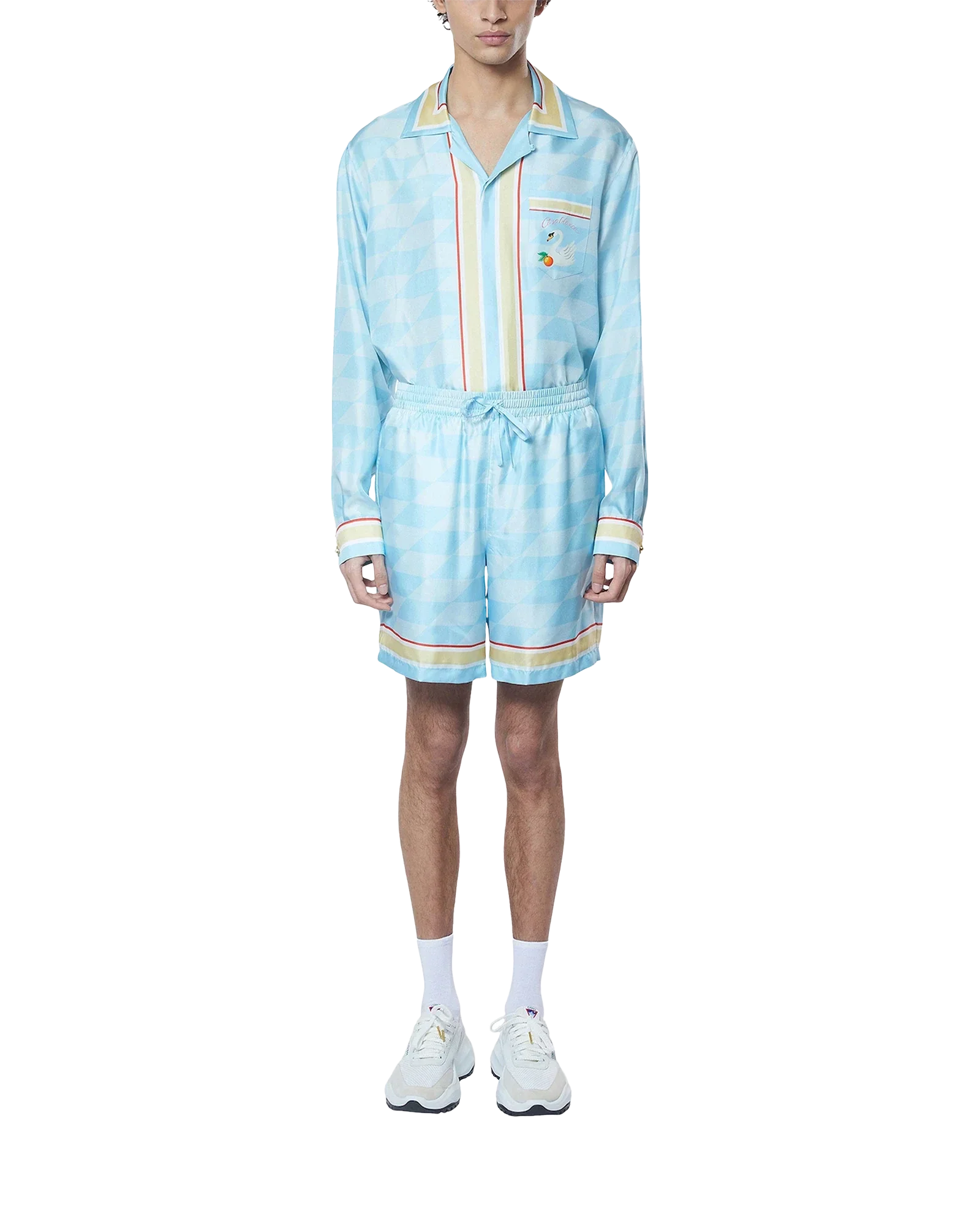 Shorts Damiers Et Cygne Bleu Silk