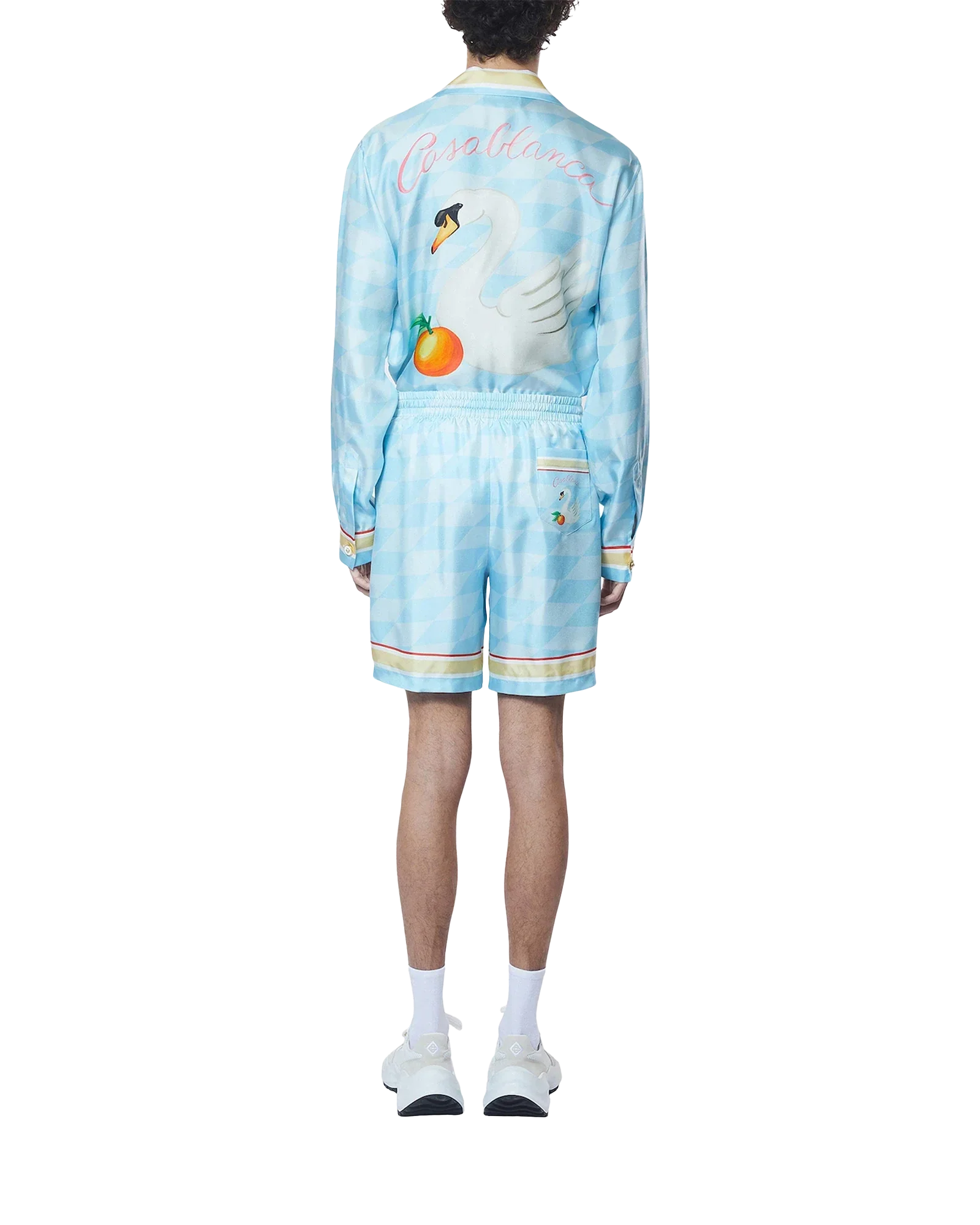 Shorts Damiers Et Cygne Bleu Silk