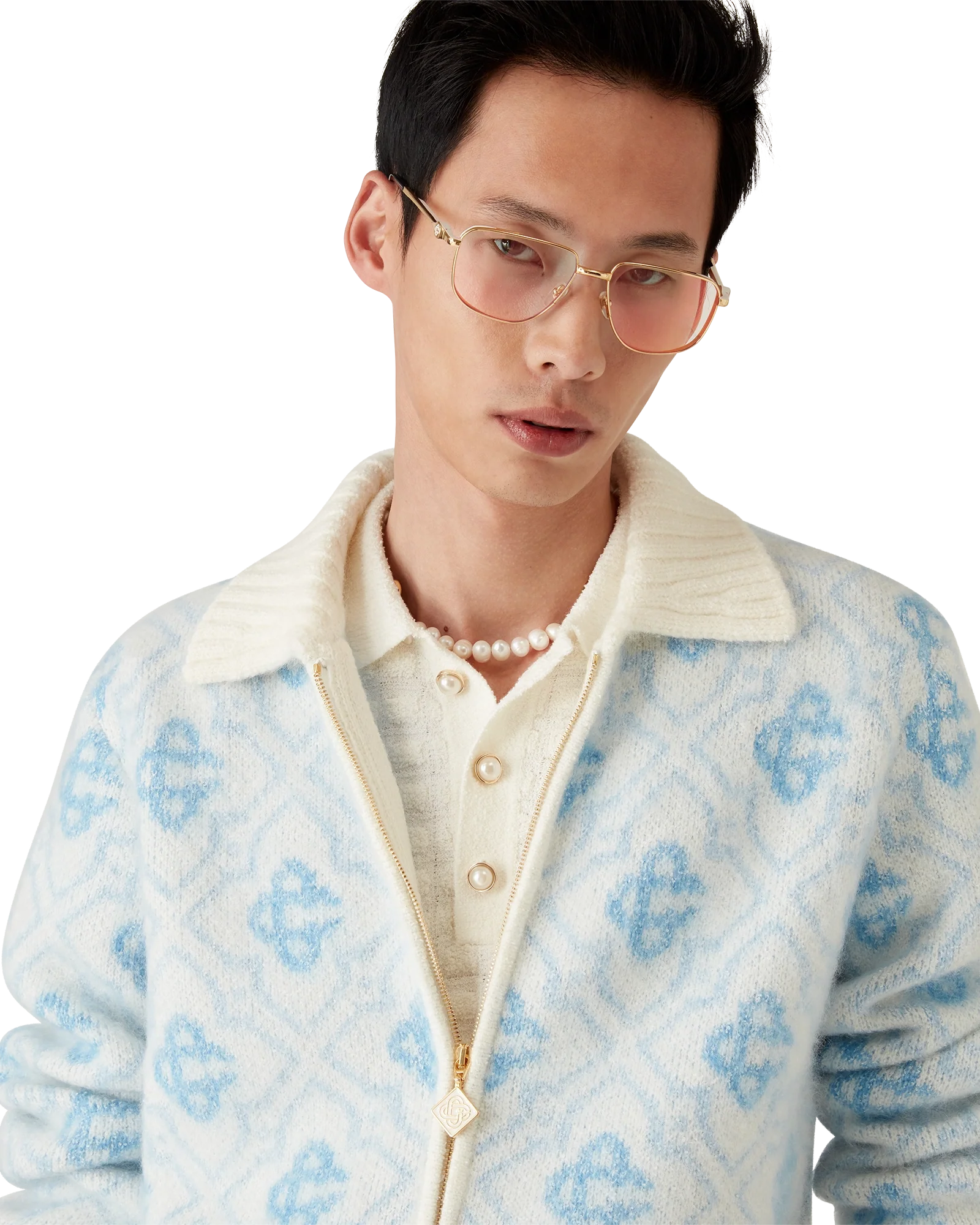 Pull-over zippé en mohair monogramme