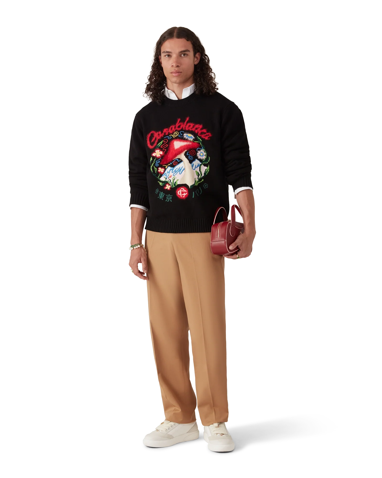 Pull en coton brodé en forme de champignon