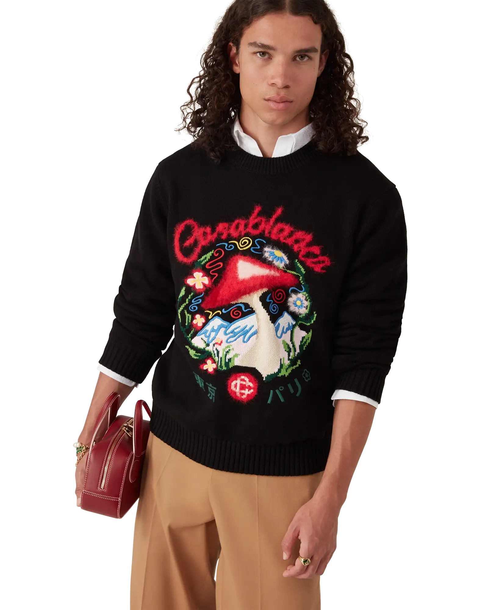 Pull en coton brodé en forme de champignon