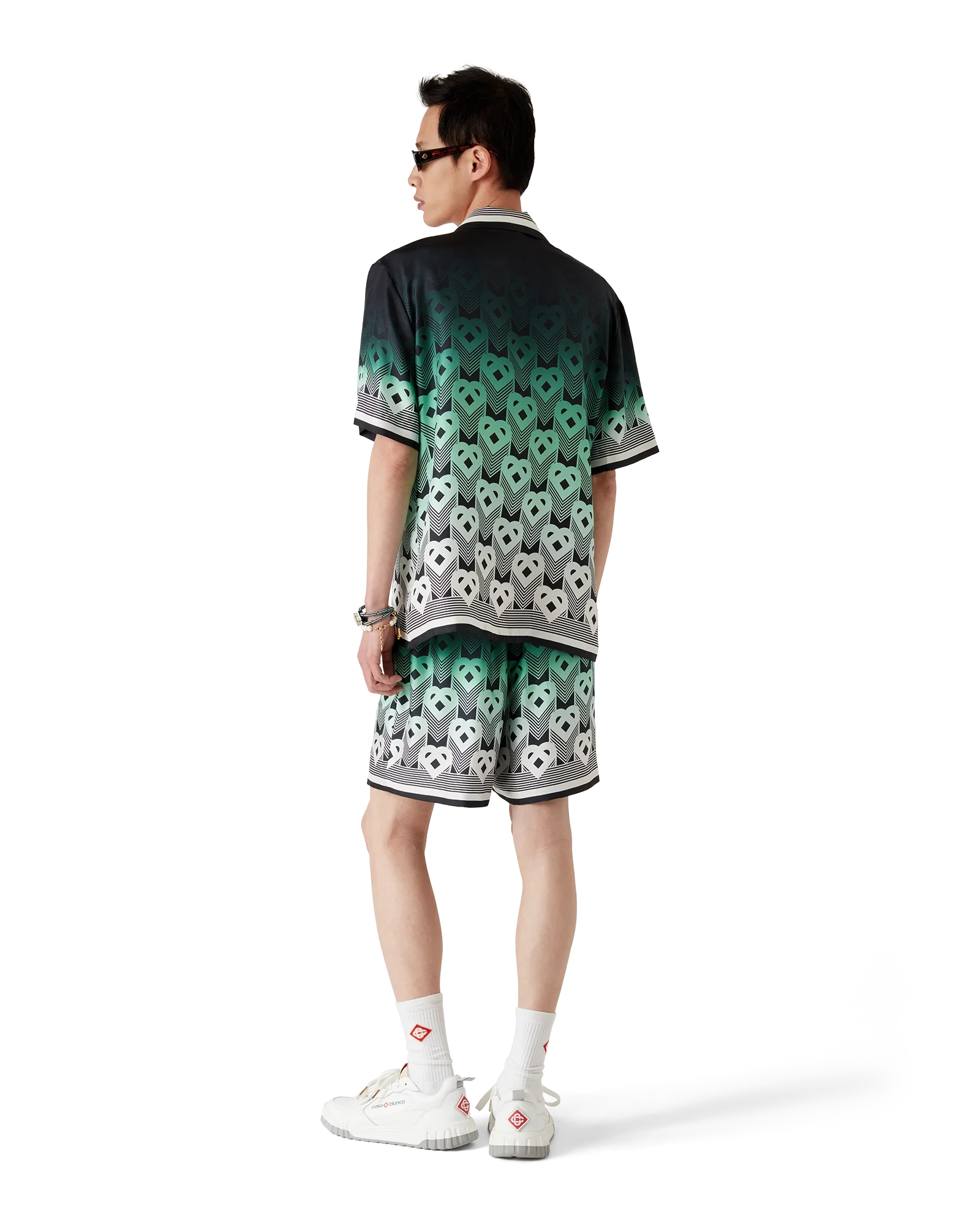 Chemise à manches courtes en soie avec monogramme dégradé