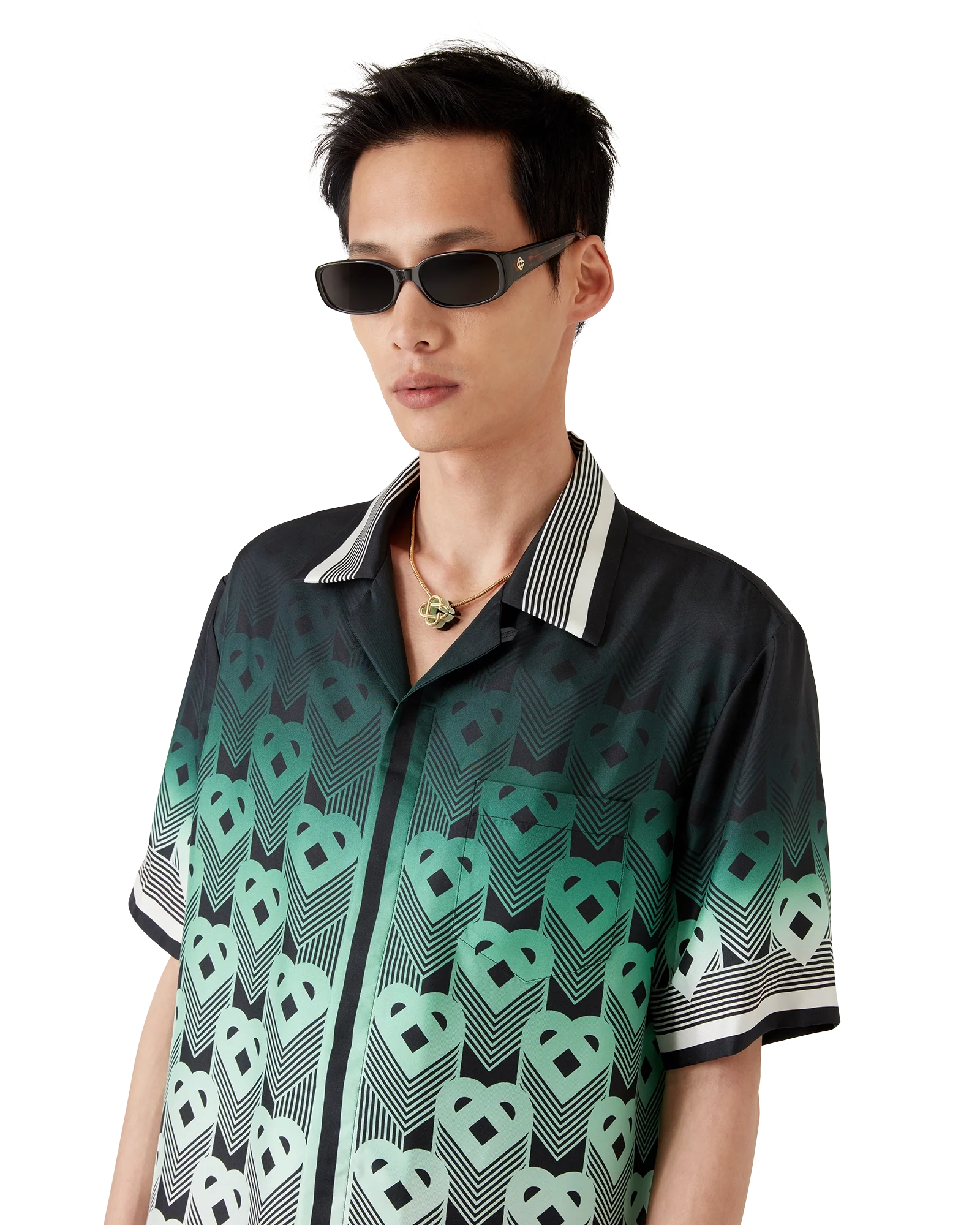 Chemise à manches courtes en soie avec monogramme dégradé