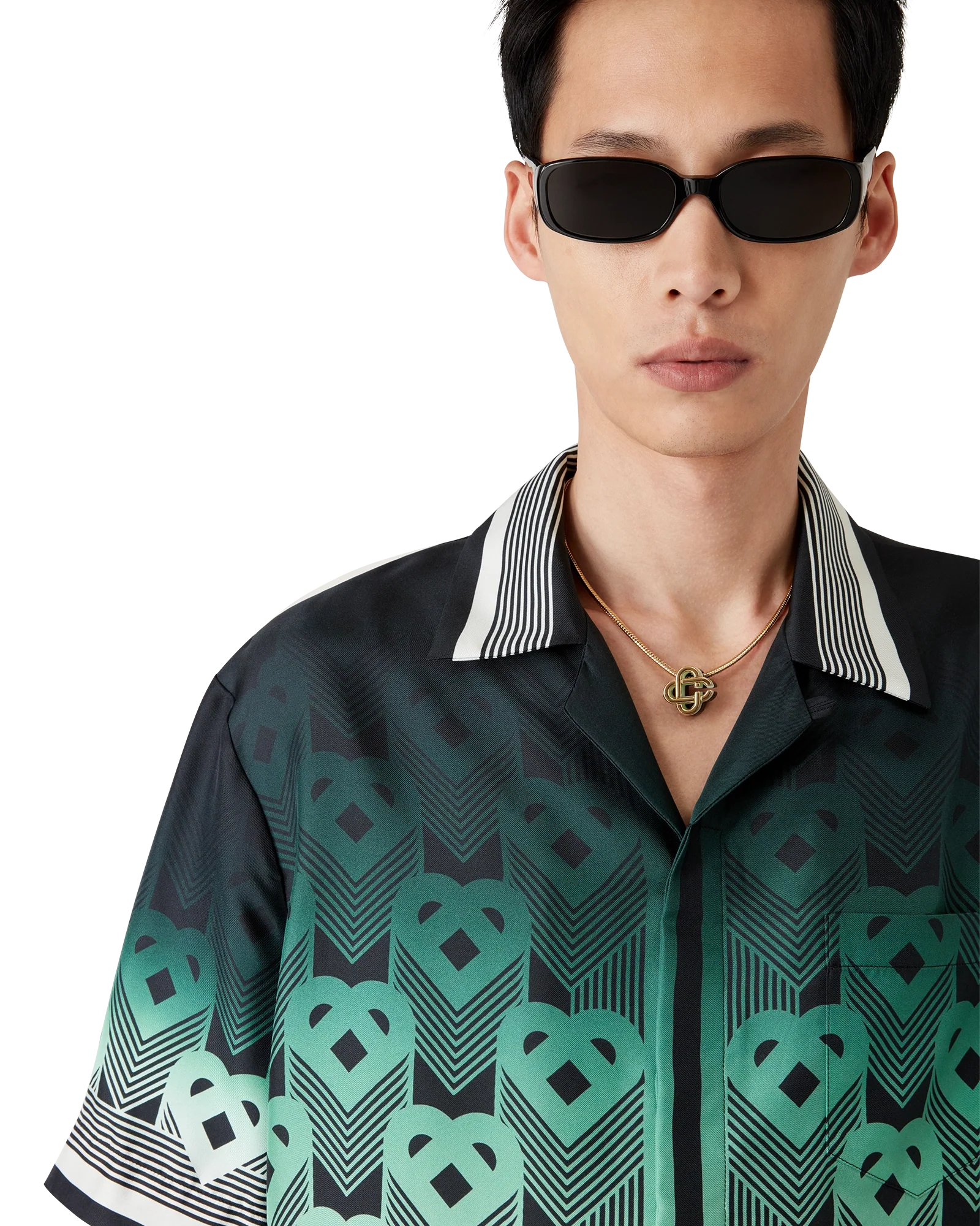 Chemise à manches courtes en soie avec monogramme dégradé