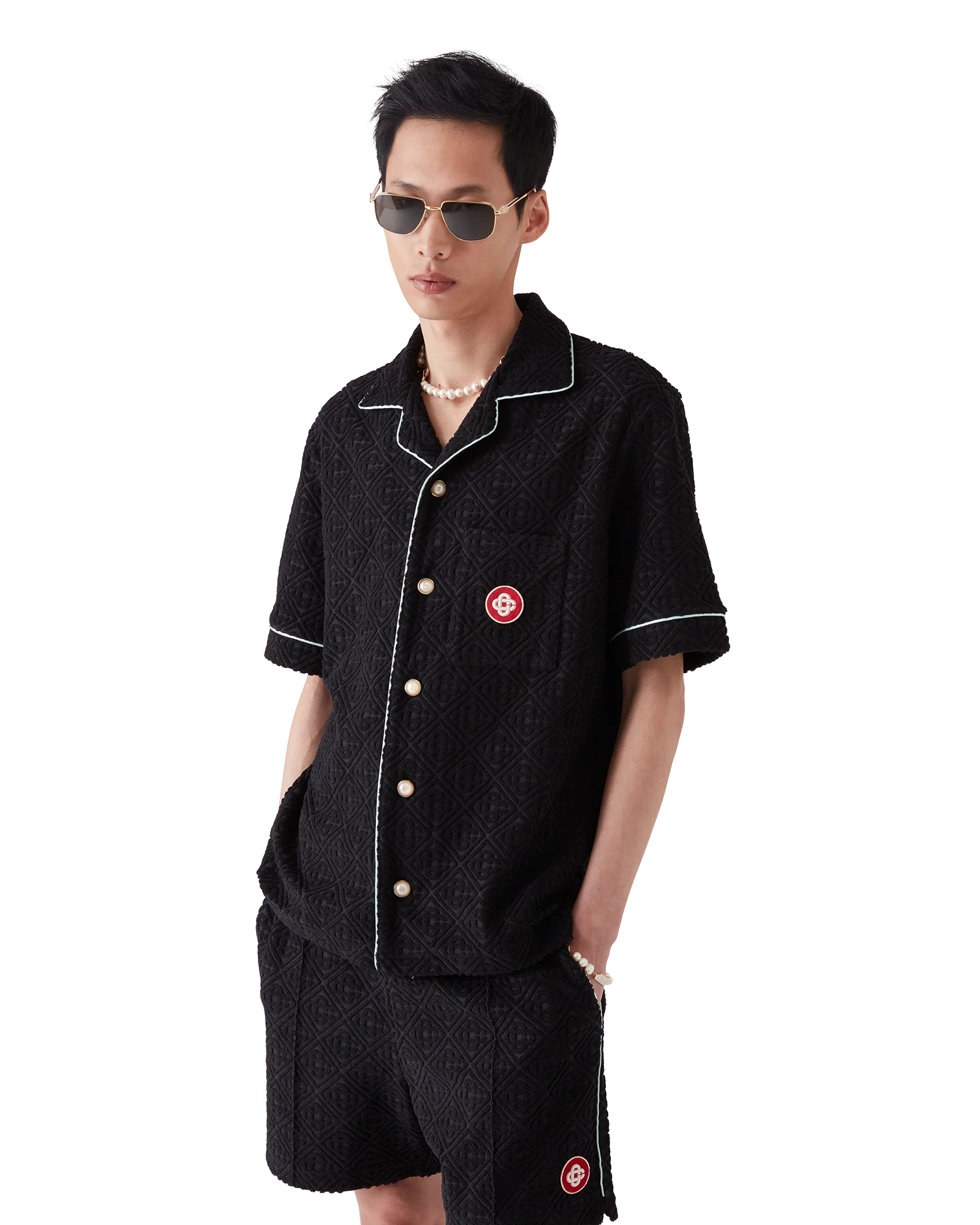Chemise à manches courtes  jacquard monogramme
