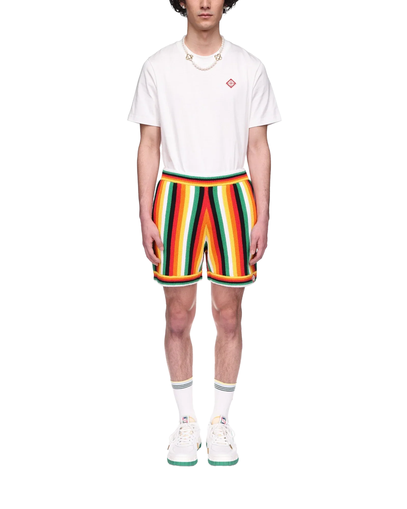 Short rayé en tissu éponge