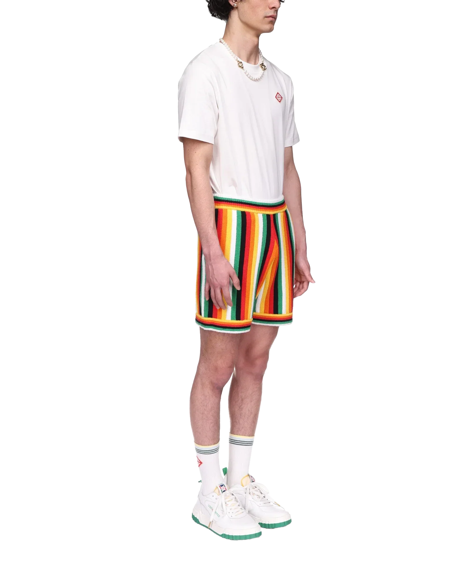 Short rayé en tissu éponge