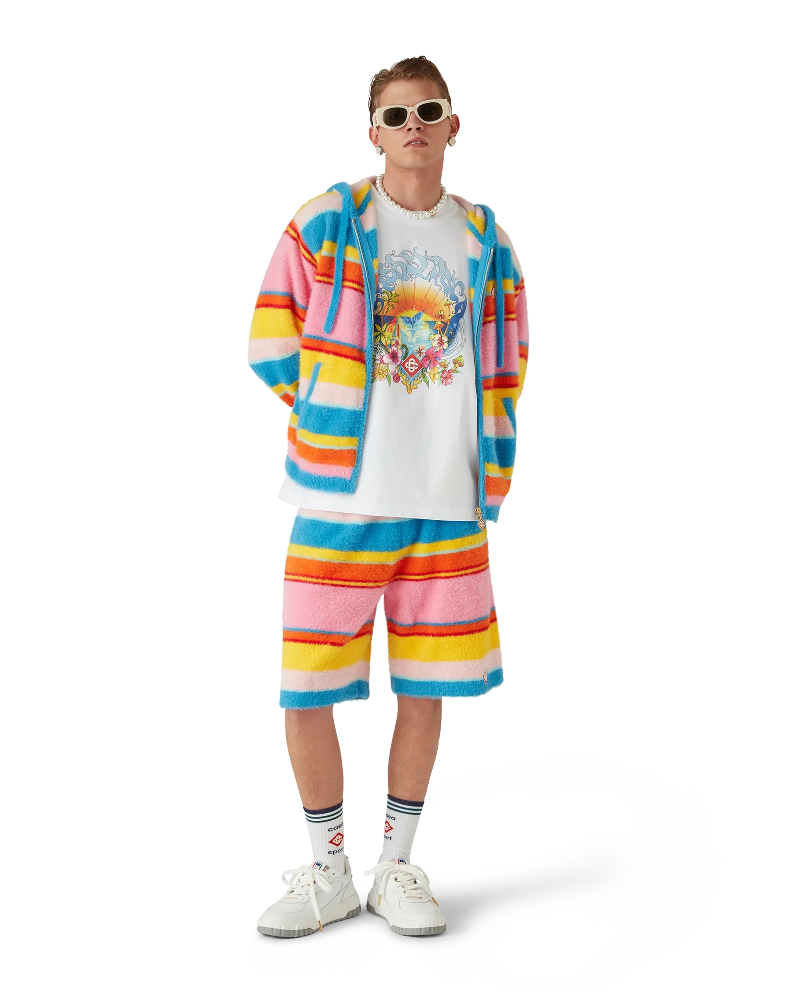 Short oversize à rayures duveteuses