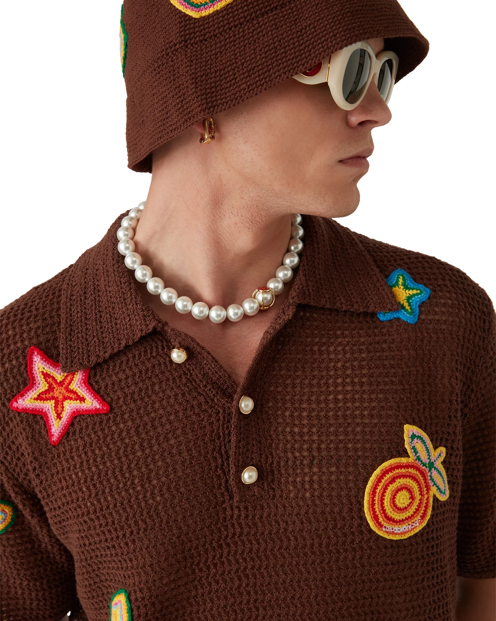 Motif Crochet Polo Shirt