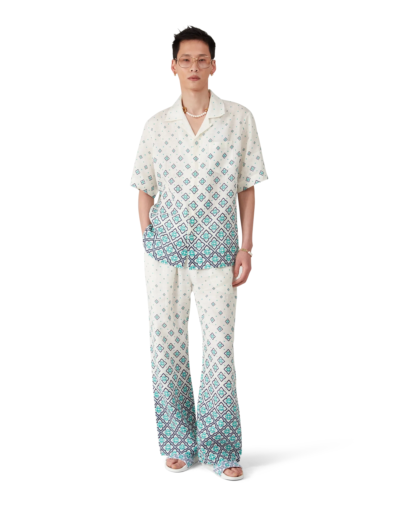 Chemise en lin à monogramme dégradé