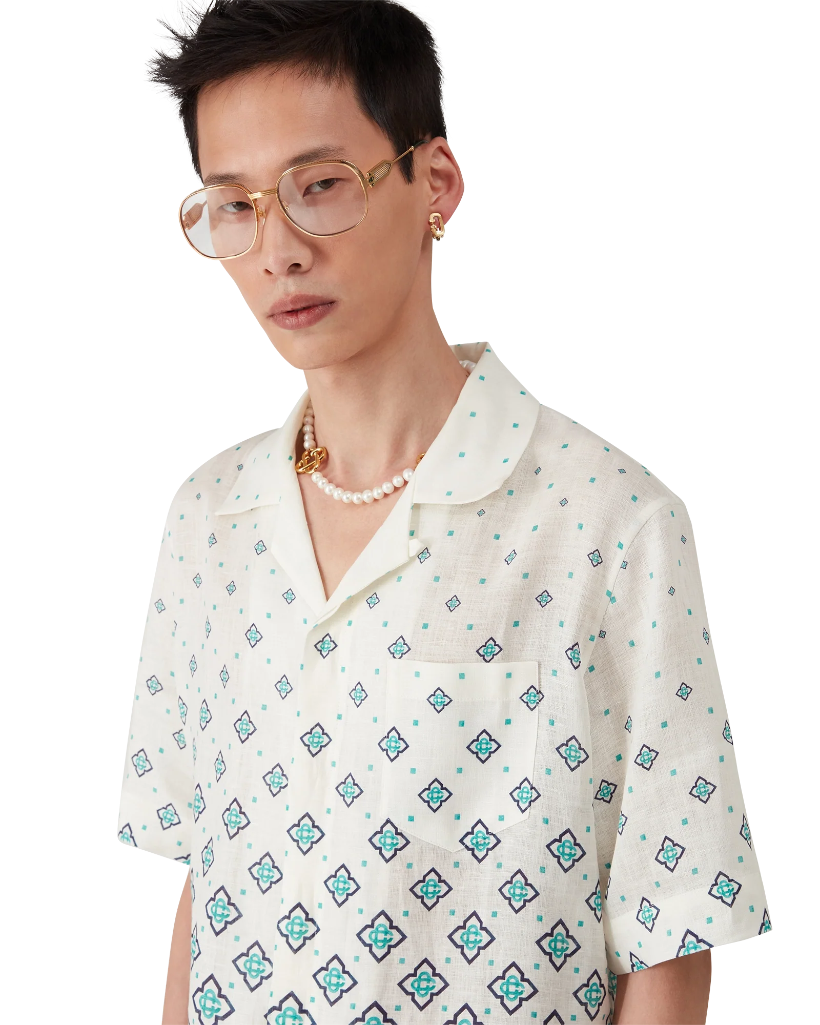 Chemise en lin à monogramme dégradé