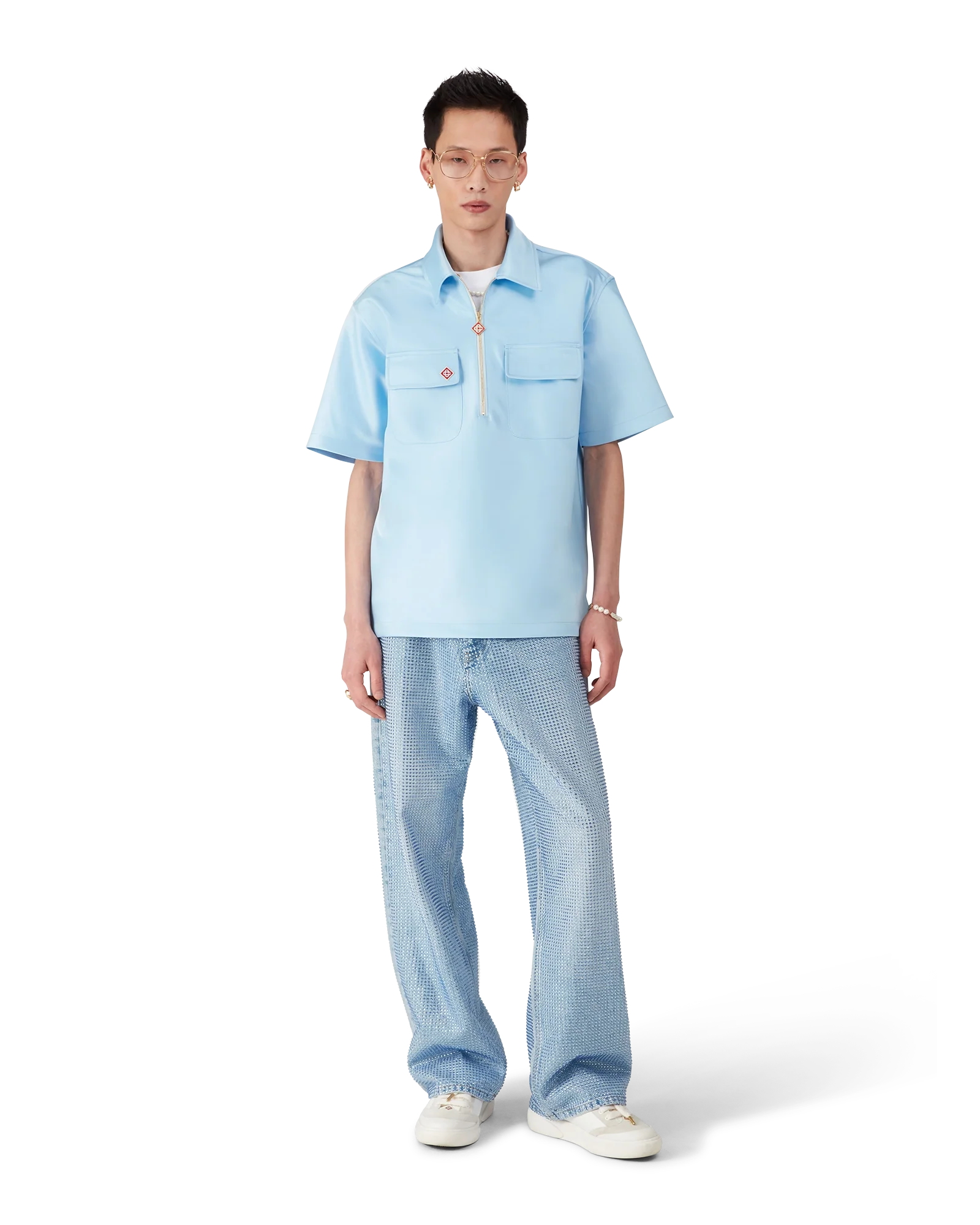 Chemise à quart de fermeture éclair en satin