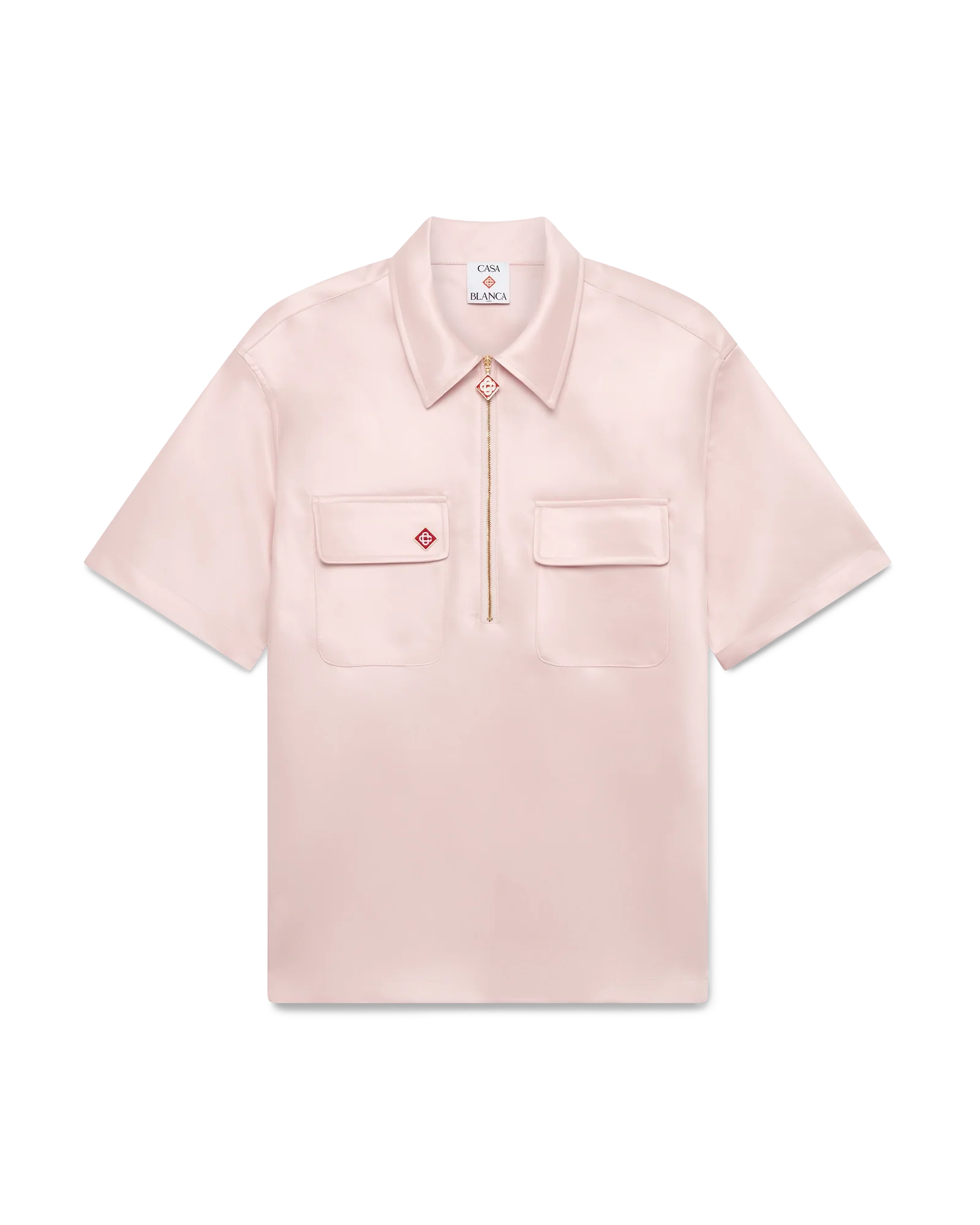 Chemise Satin Quarter Zip Short Sleeve