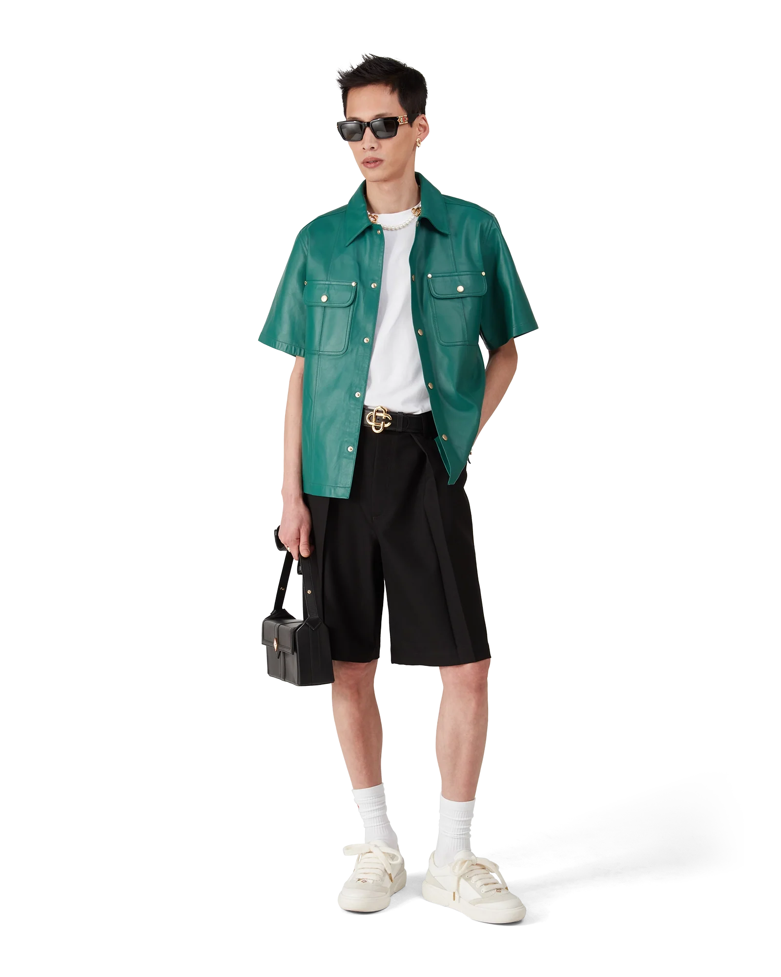 Chemise à manches courtes en cuir