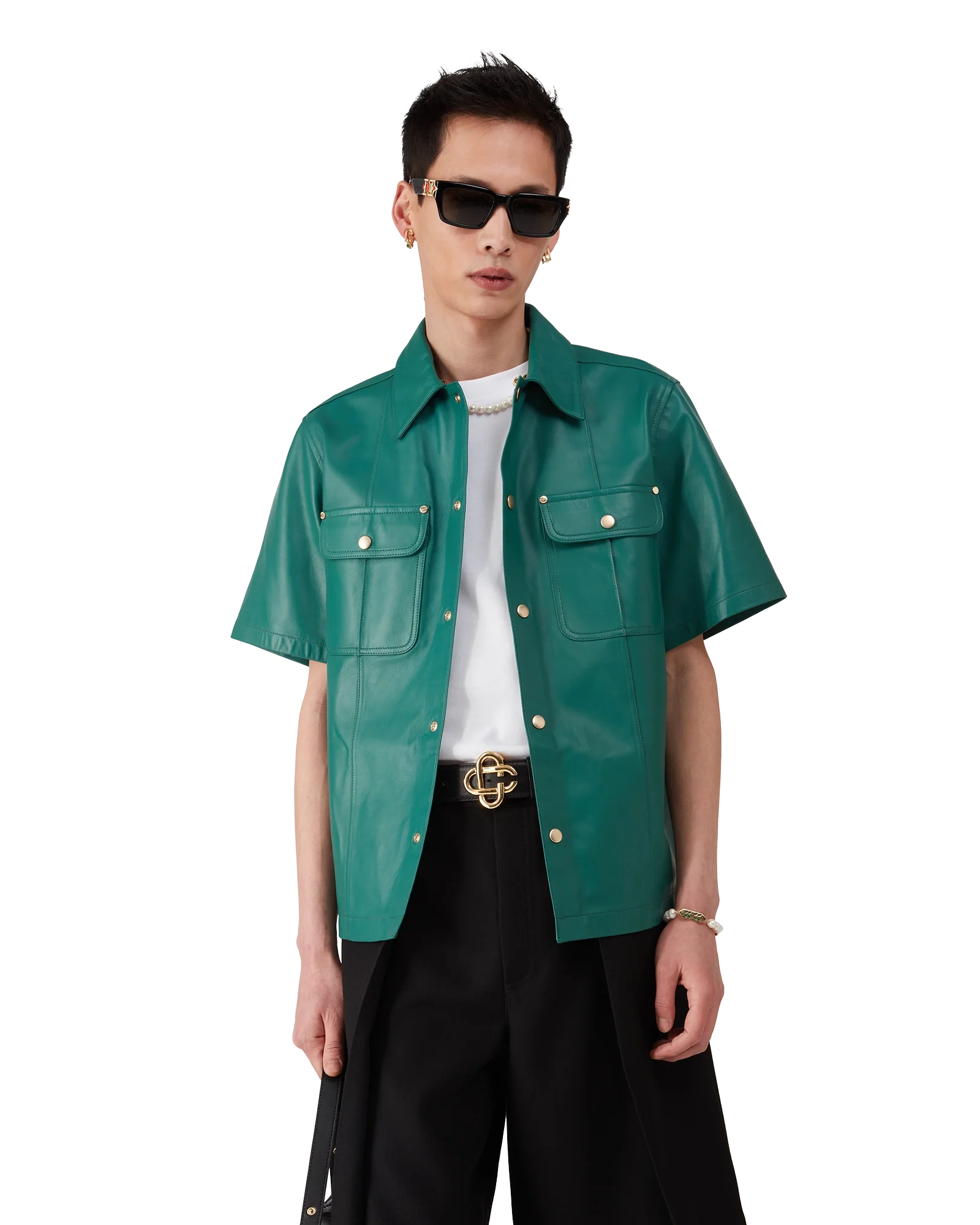 Chemise à manches courtes en cuir
