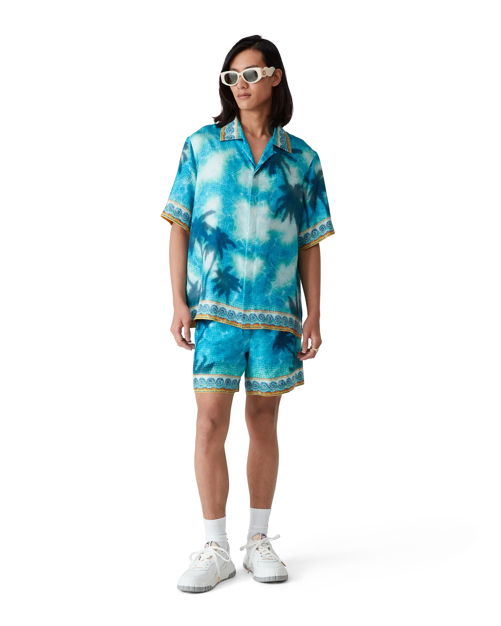 Chemise en soie à manches courtes avec emblème Poolside