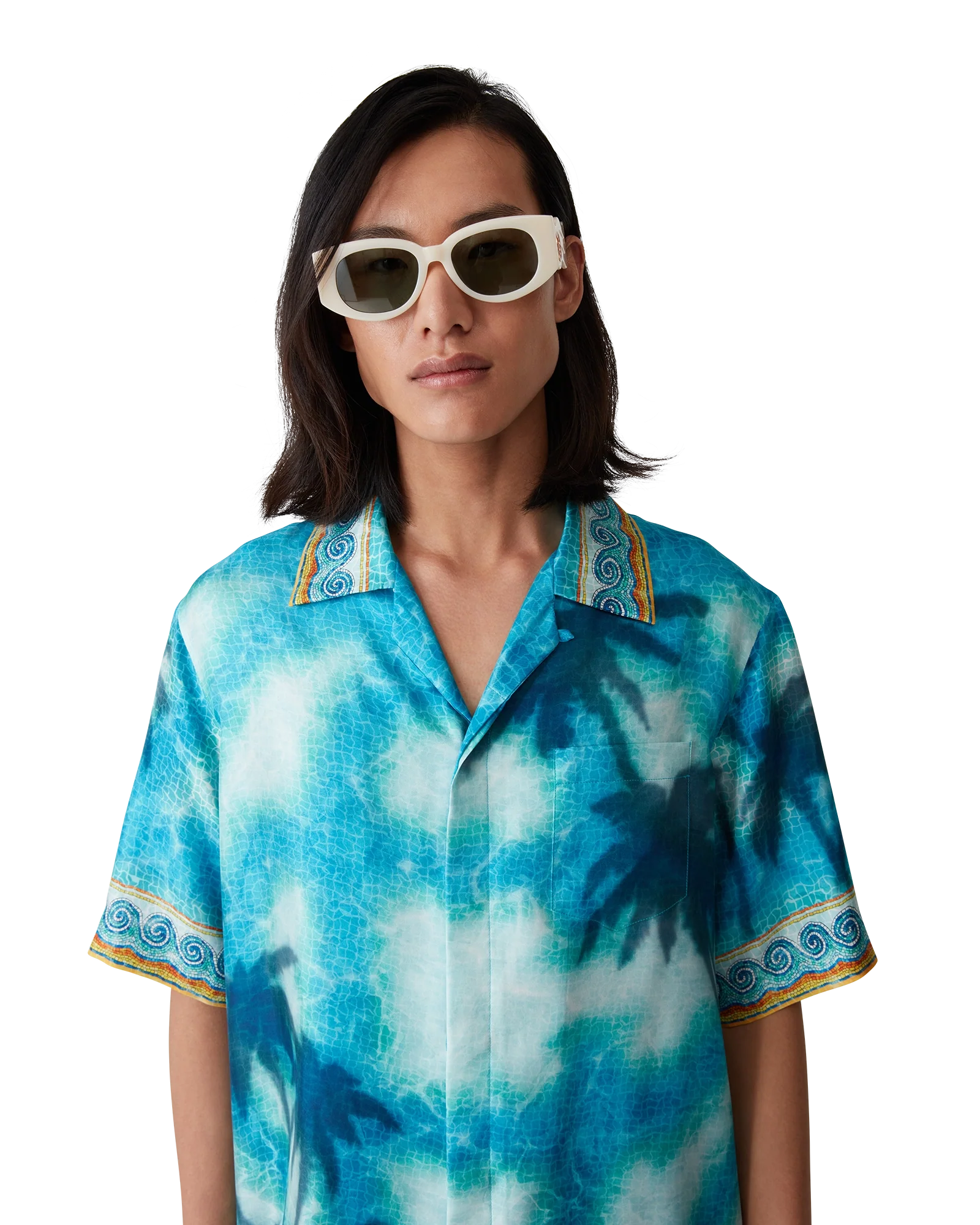 Chemise en soie à manches courtes avec emblème Poolside