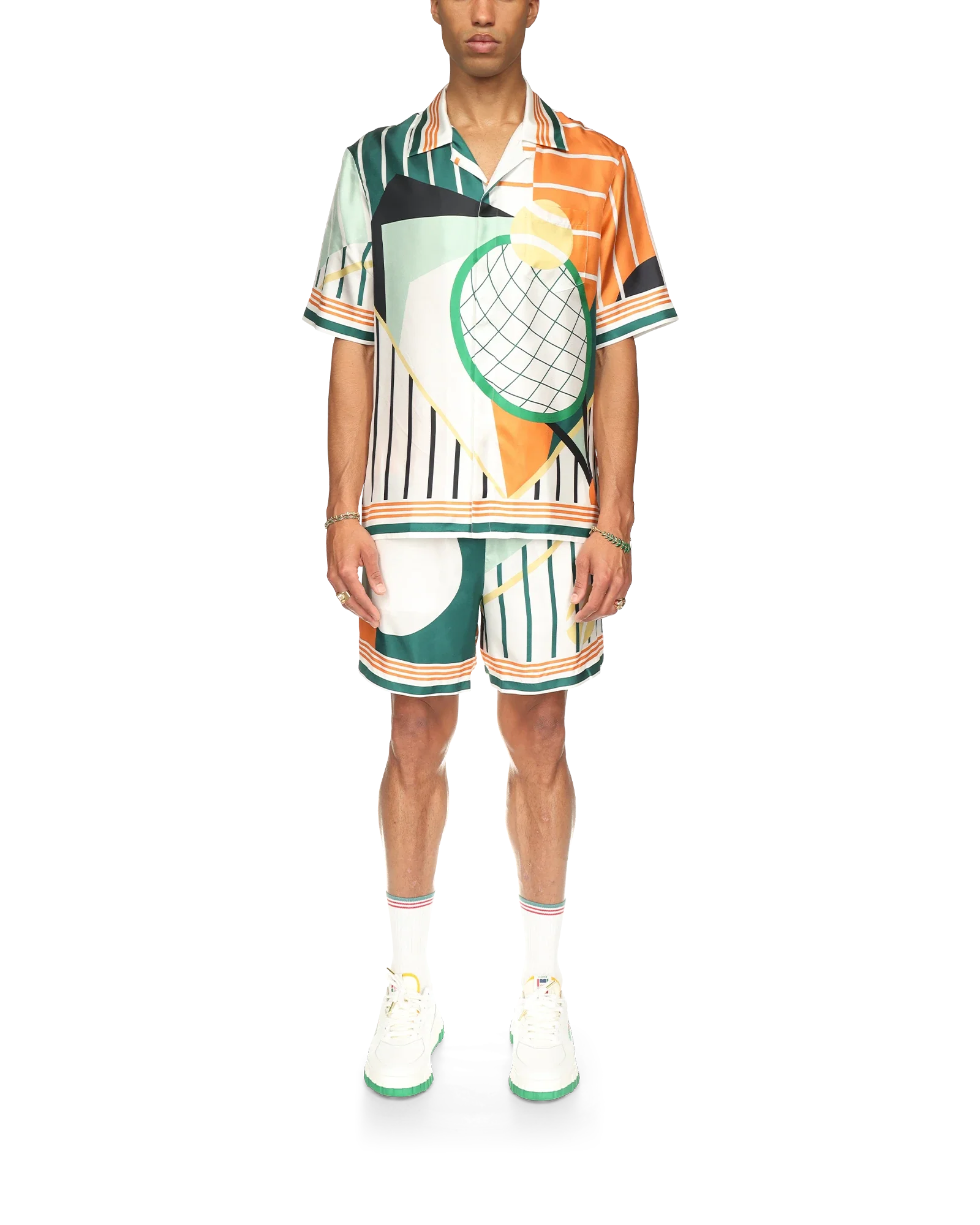 Chemise en soie Court Abstrait Short Sleeve