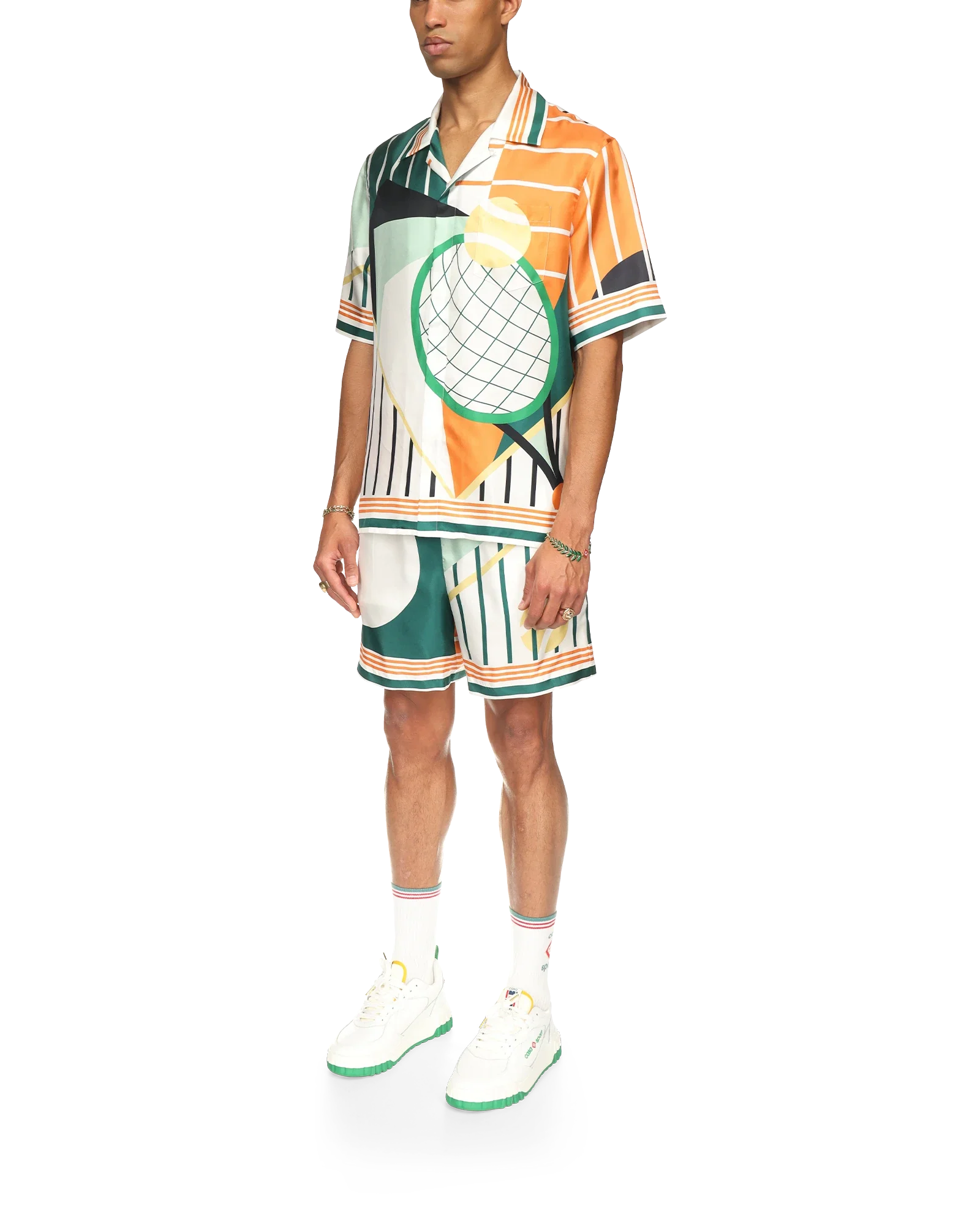 Chemise en soie Court Abstrait Short Sleeve