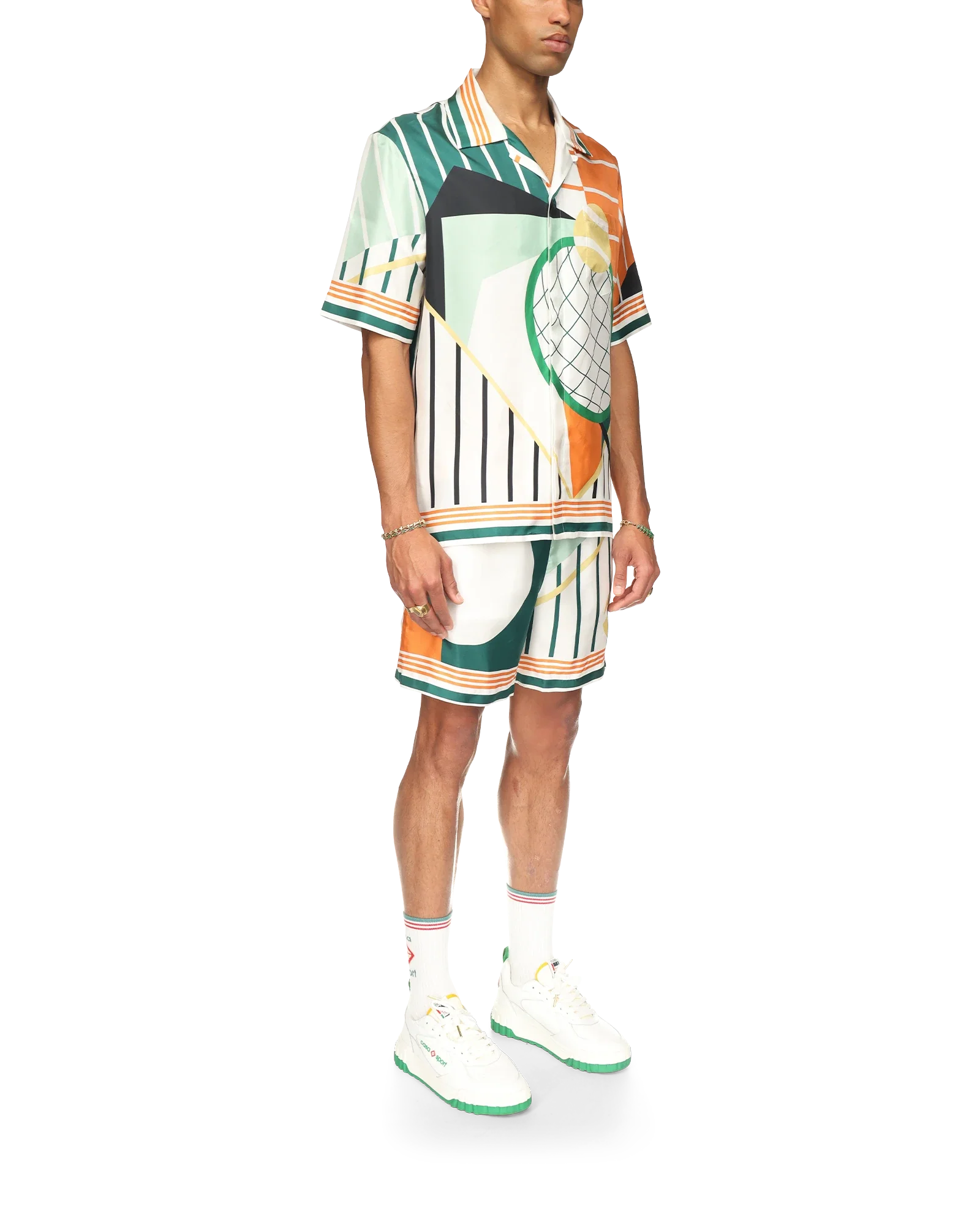 Chemise en soie Court Abstrait Short Sleeve