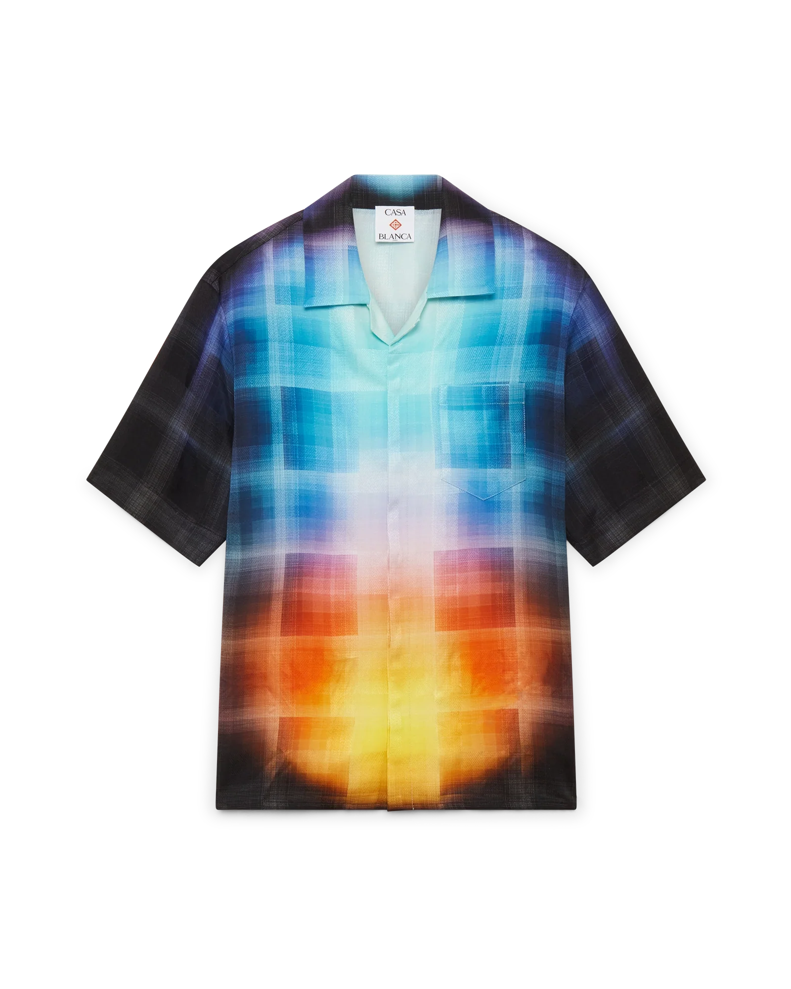 Chemise à manches courtes en viscose mélangée à carreaux dégradés