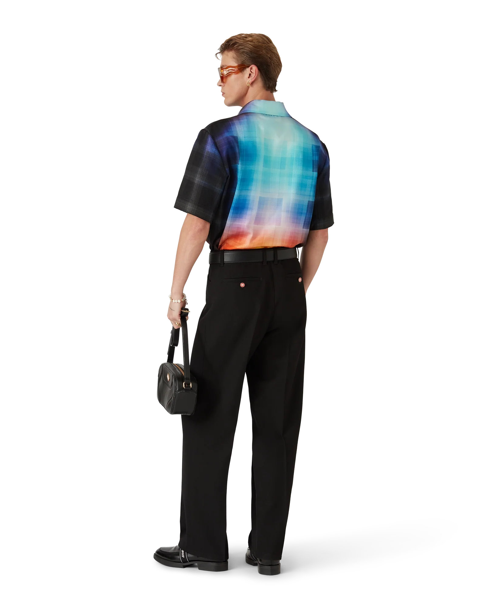 Chemise à manches courtes en viscose mélangée à carreaux dégradés