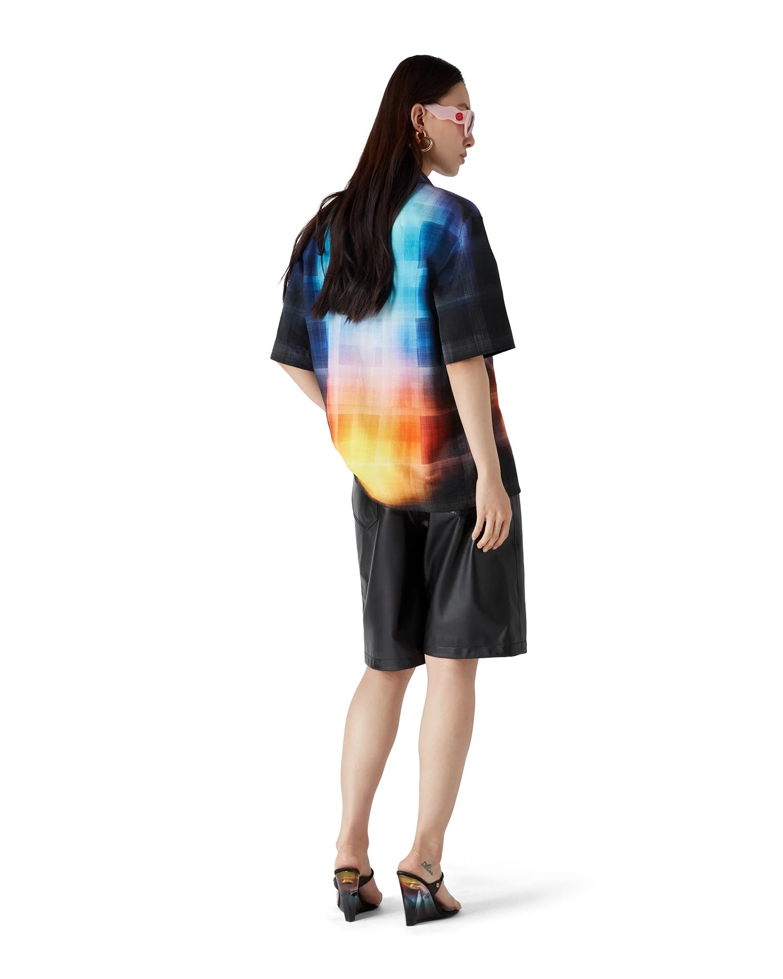 Chemise à manches courtes en viscose mélangée à carreaux dégradés