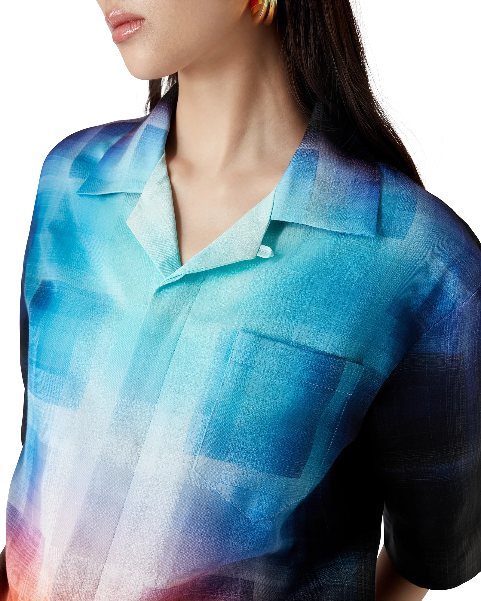 Chemise à manches courtes en viscose mélangée à carreaux dégradés